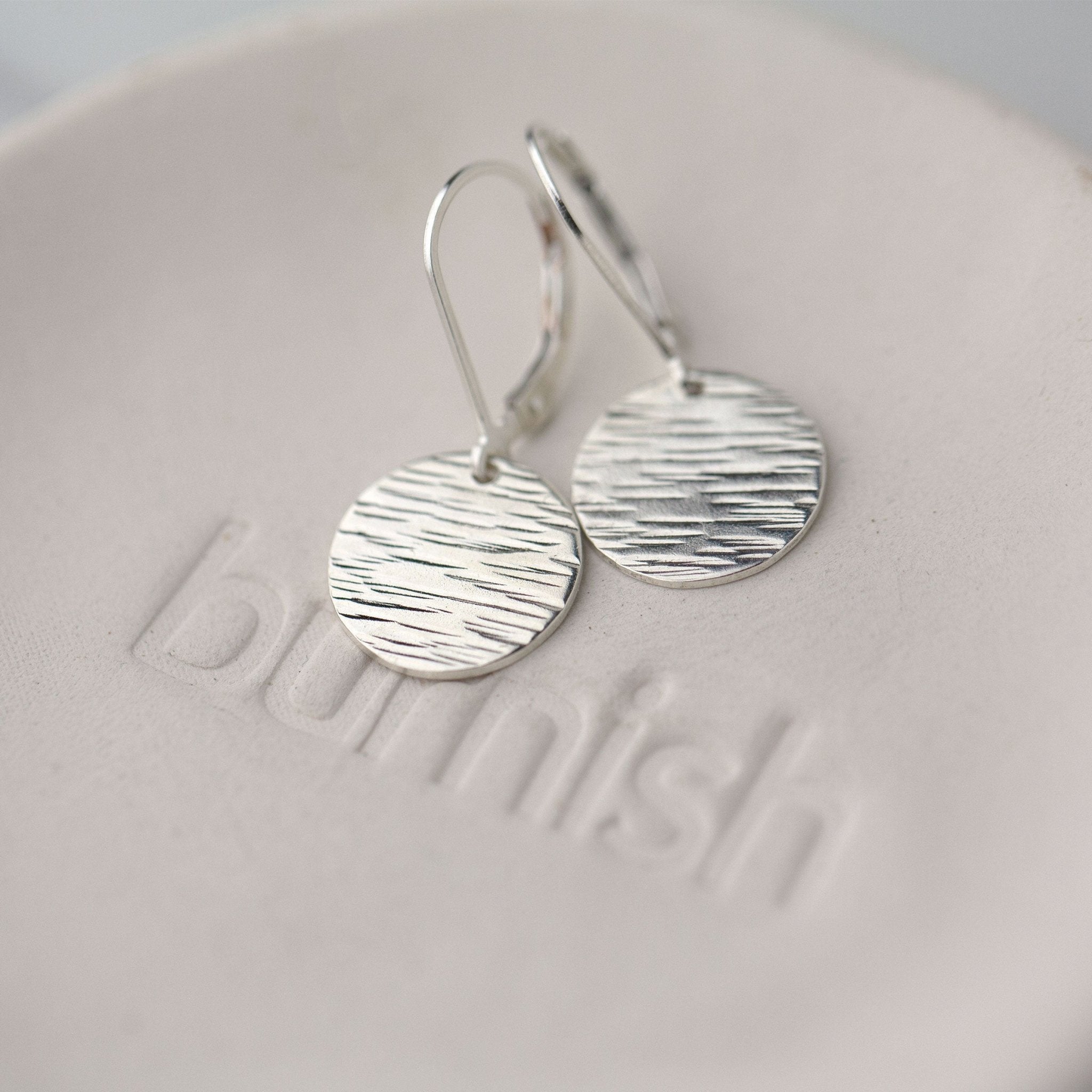 Medium Silver Bark Texture Lever-back Earrings