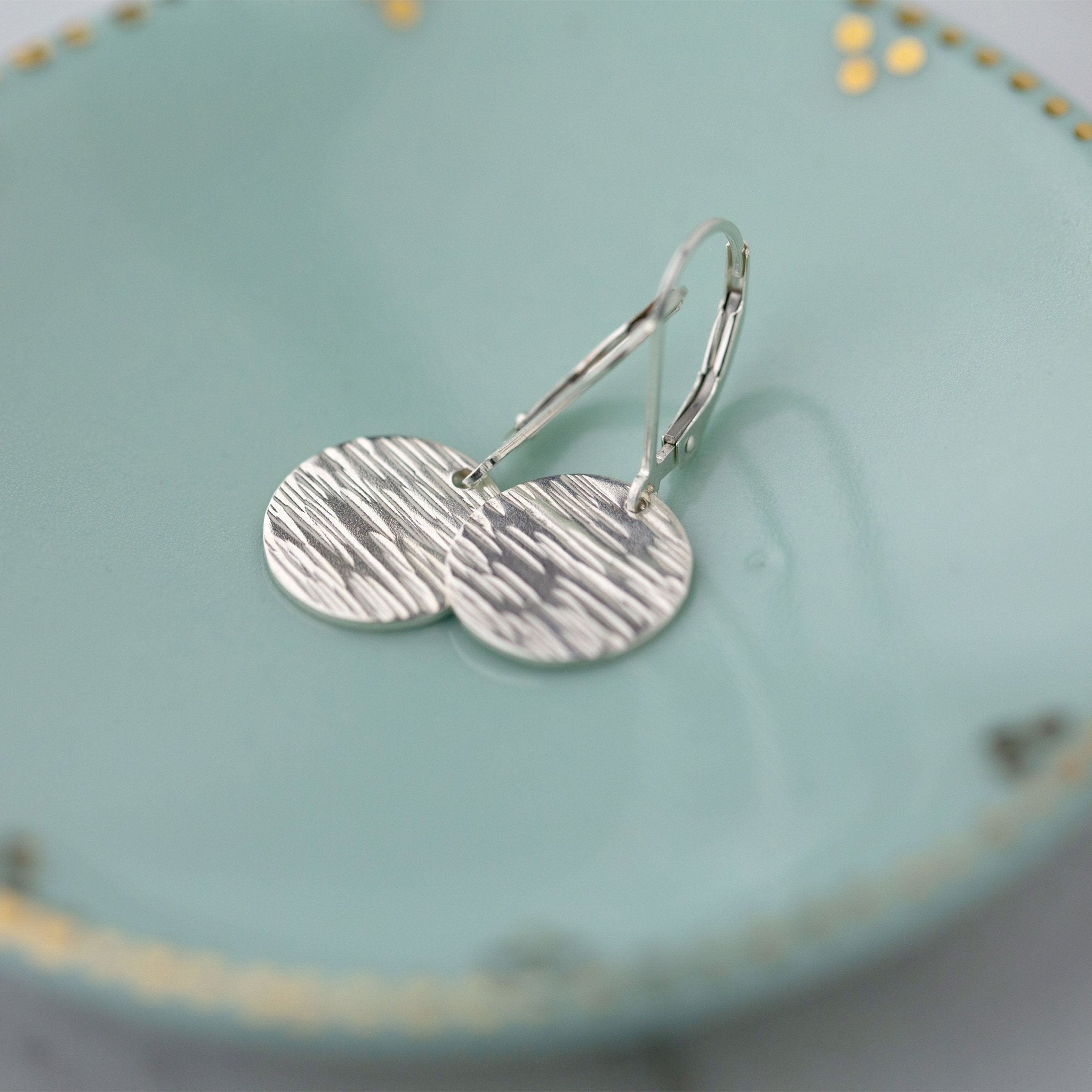 Medium Silver Bark Texture Lever-back Earrings