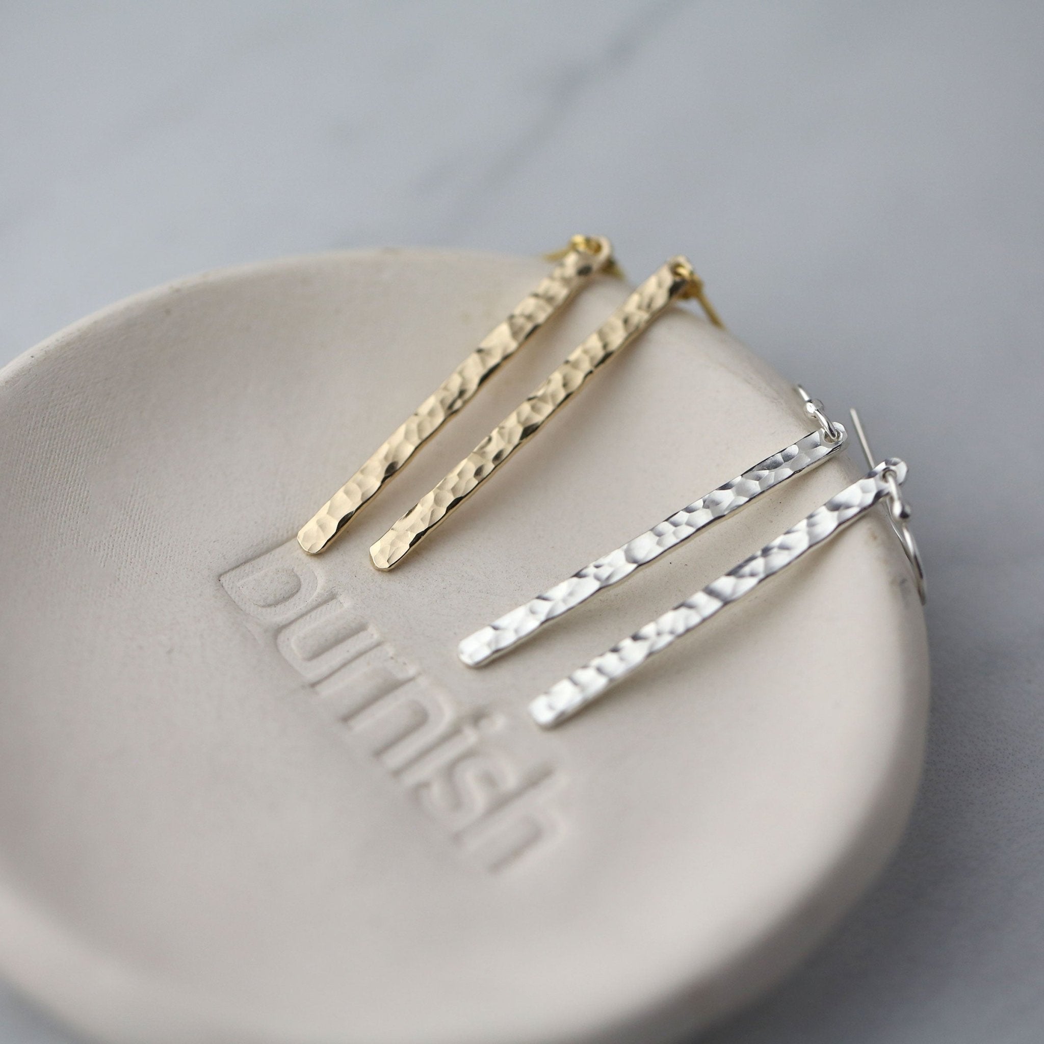 Minimalist Hammered Bar Earrings – Burnish