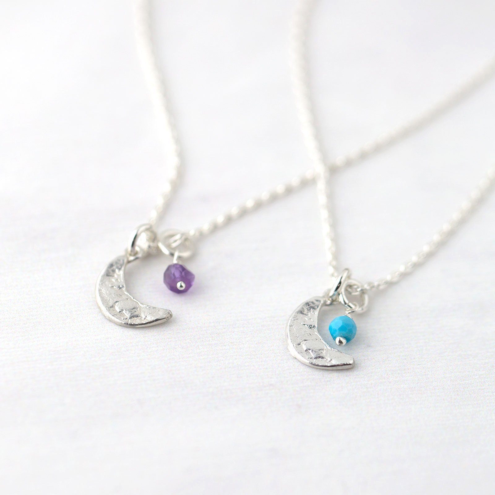 Moon Birthstone Necklace - Handmade Jewelry by Burnish