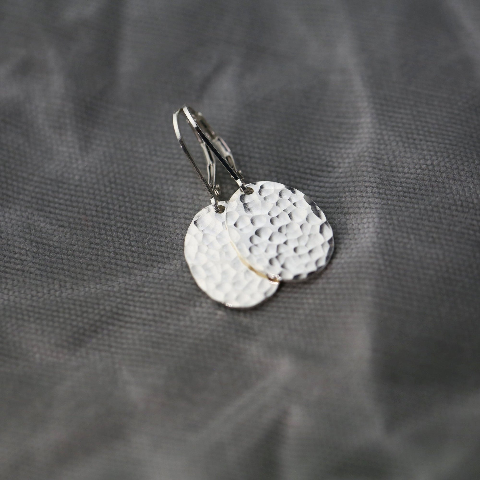 Oval Hammered Silver Lever - back Earrings jewelry handmade by Burnish
