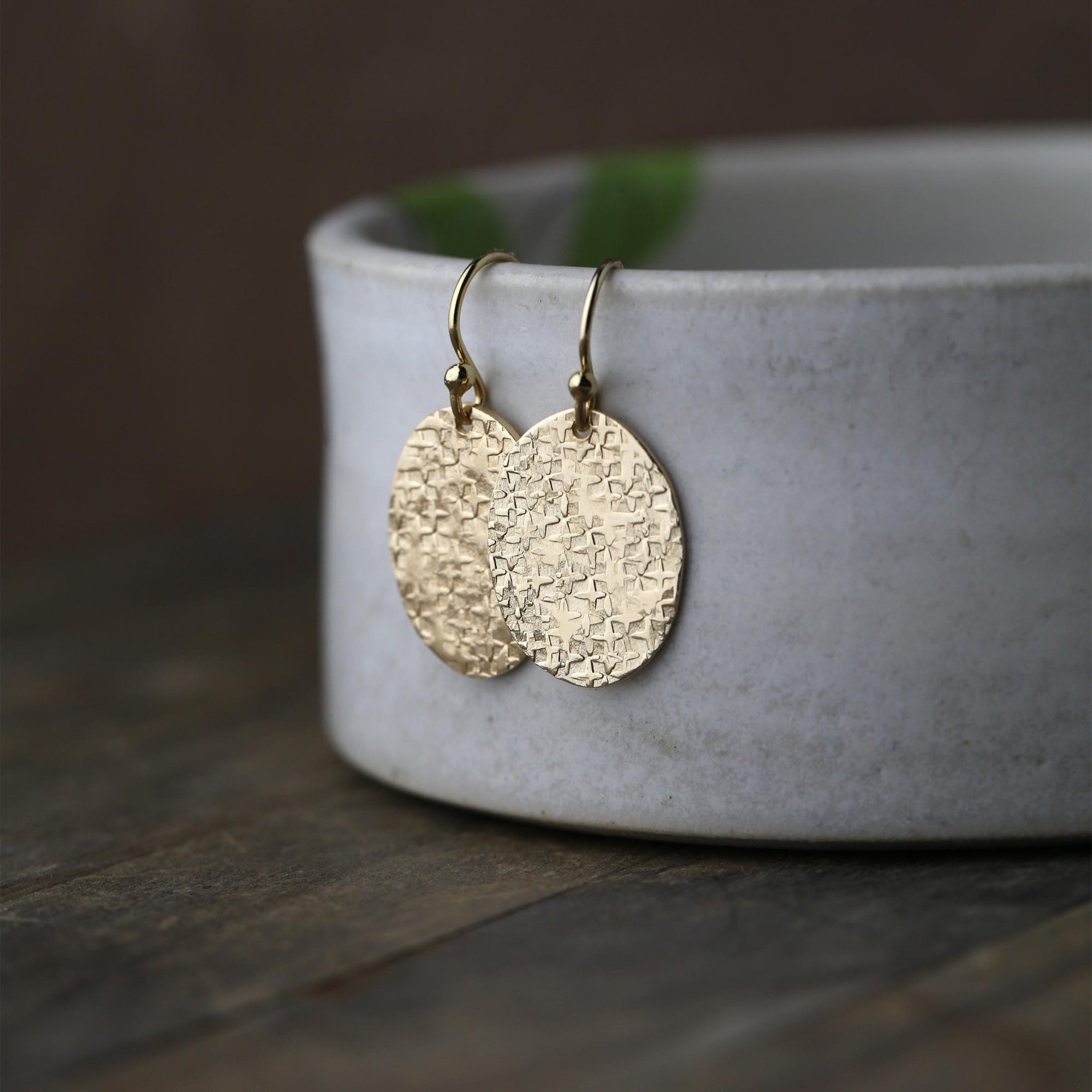 Raw Silk Textured Oval Earrings handmade by Burnish