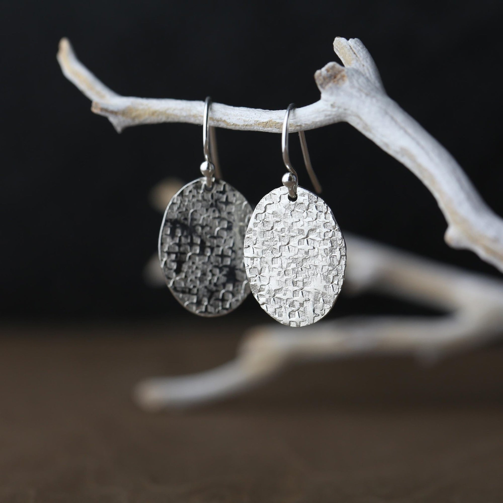 Raw Silk Textured Oval Earrings handmade by Burnish