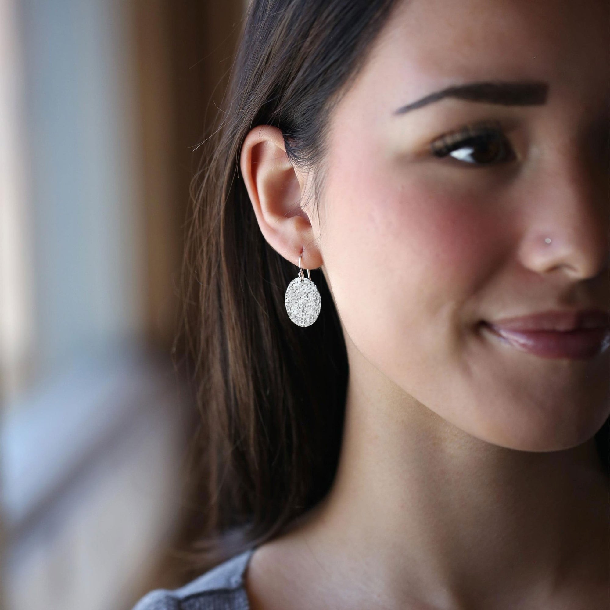 Raw Silk Textured Oval Earrings handmade by Burnish