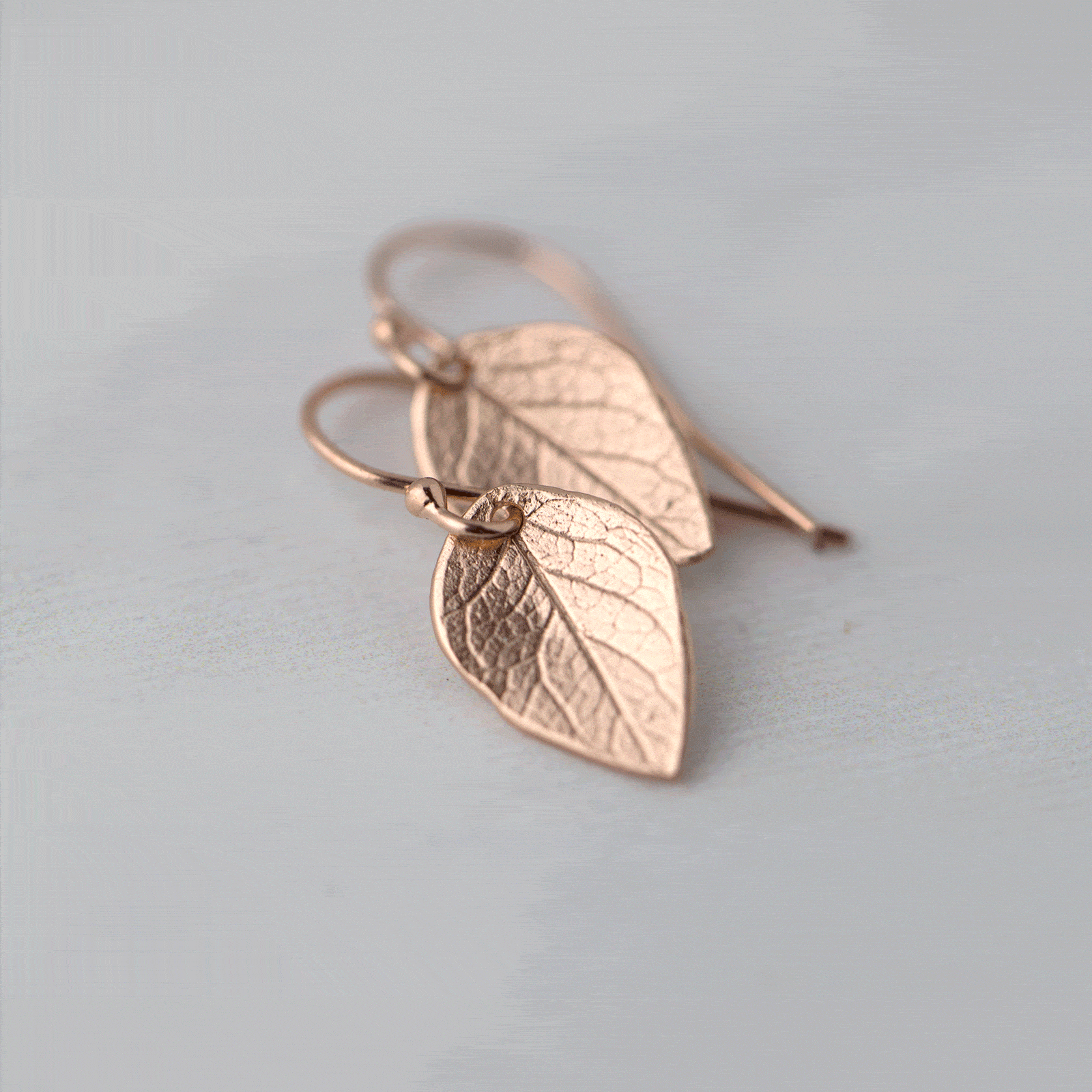 Rose Gold Leaf Earrings jewelry handmade by Burnish