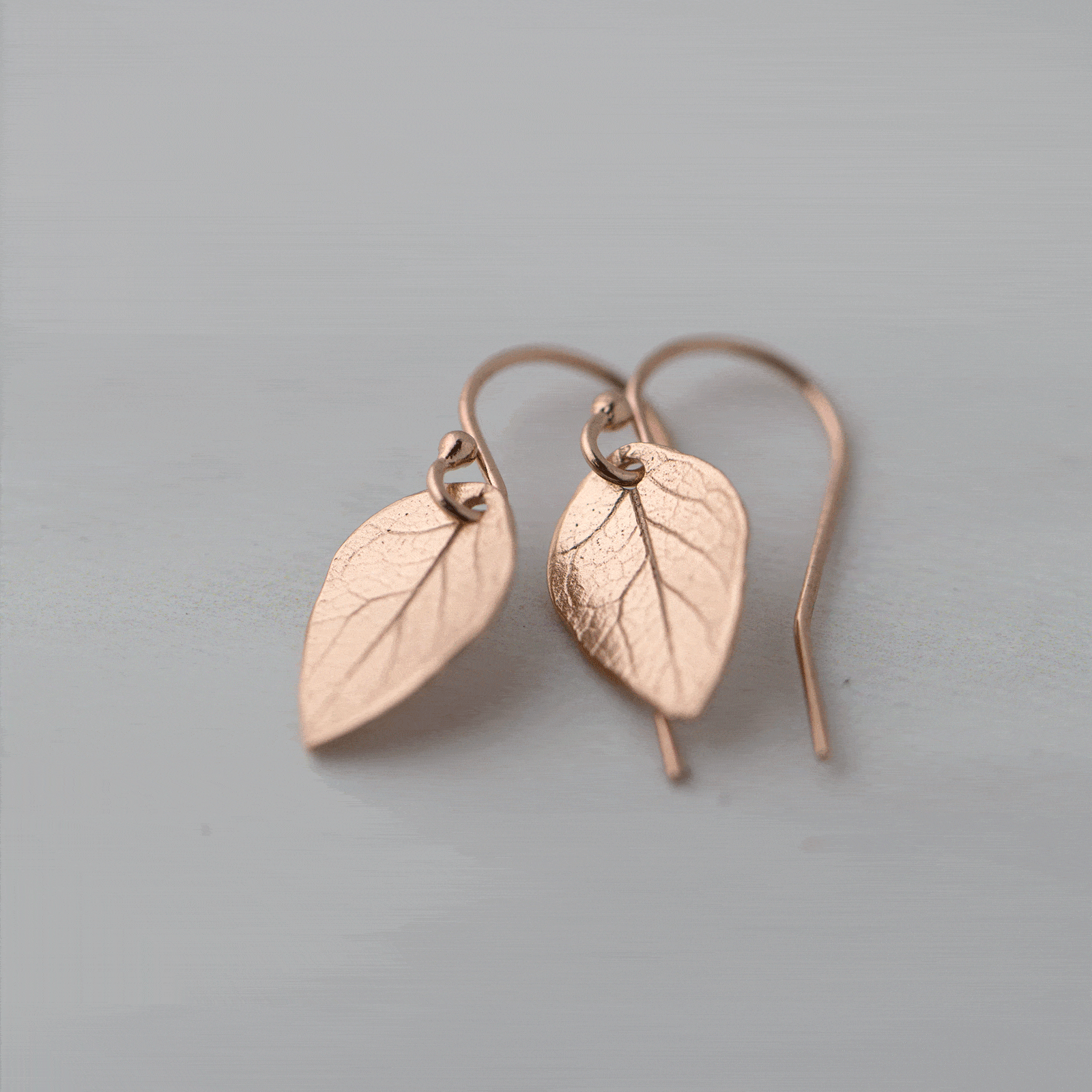 Rose Gold Leaf Earrings jewelry handmade by Burnish