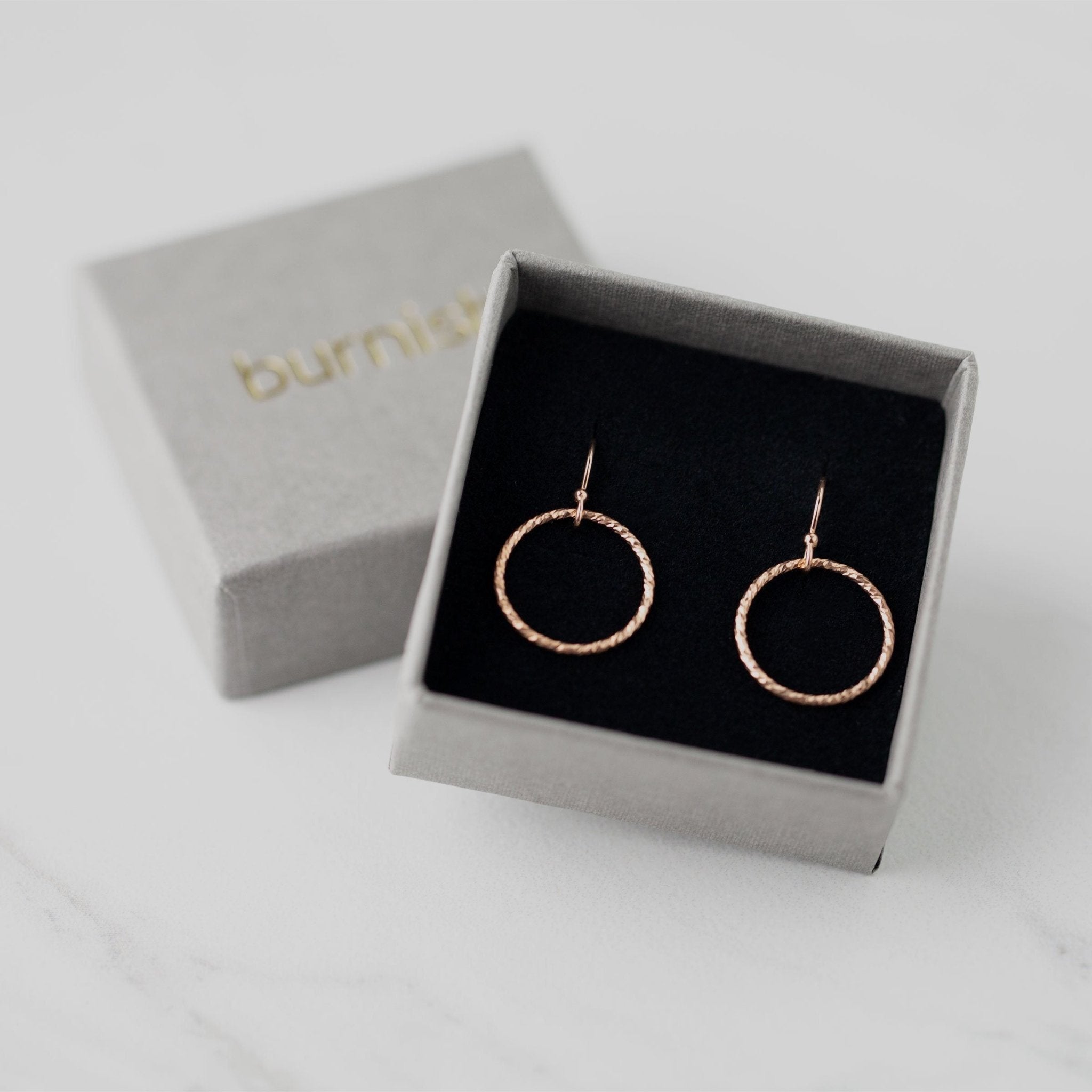 Rose Gold Sparkle Circle Earrings - Handmade Jewelry by Burnish