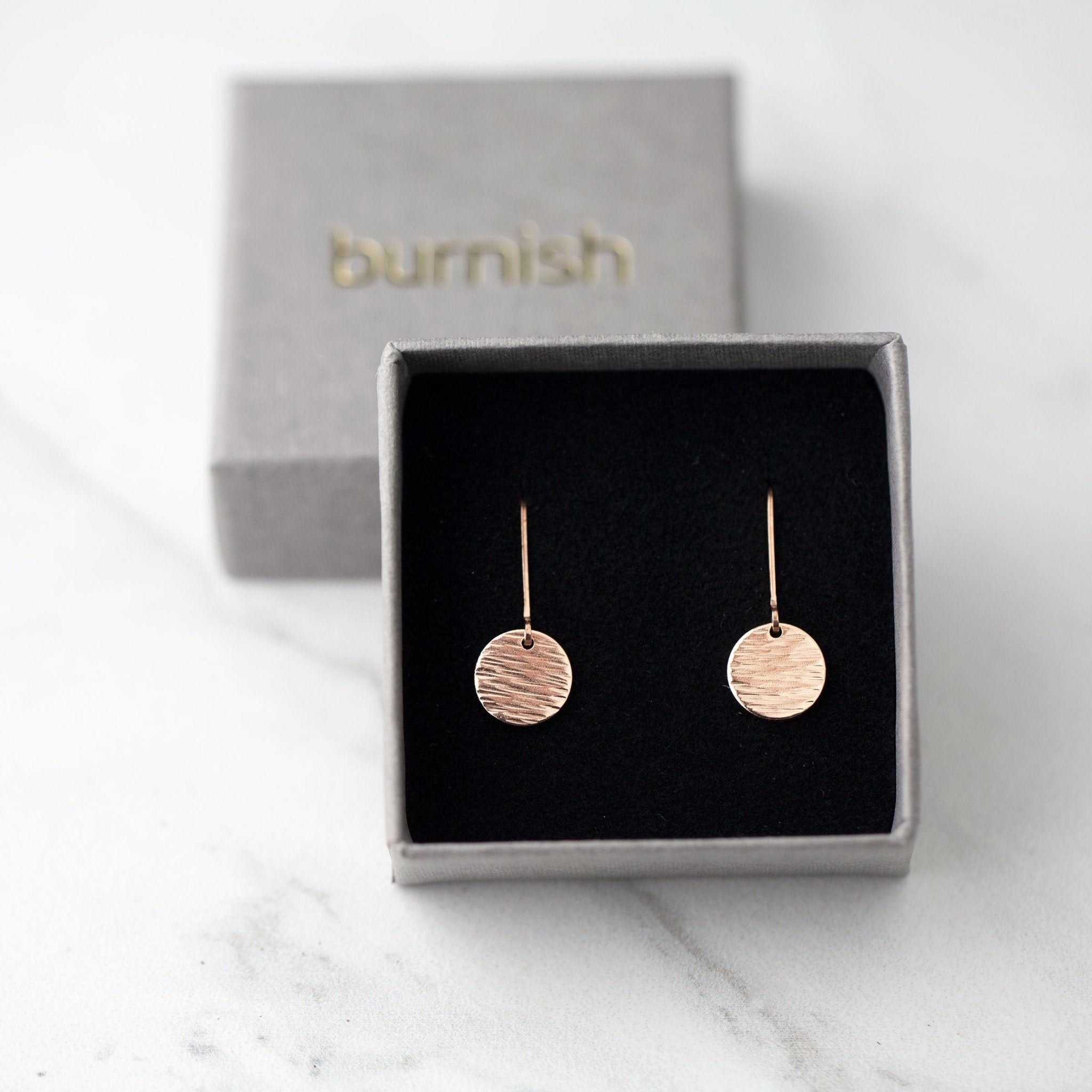 Rose Gold Textured Disc Lever-back Earrings - Handmade Jewelry by Burnish