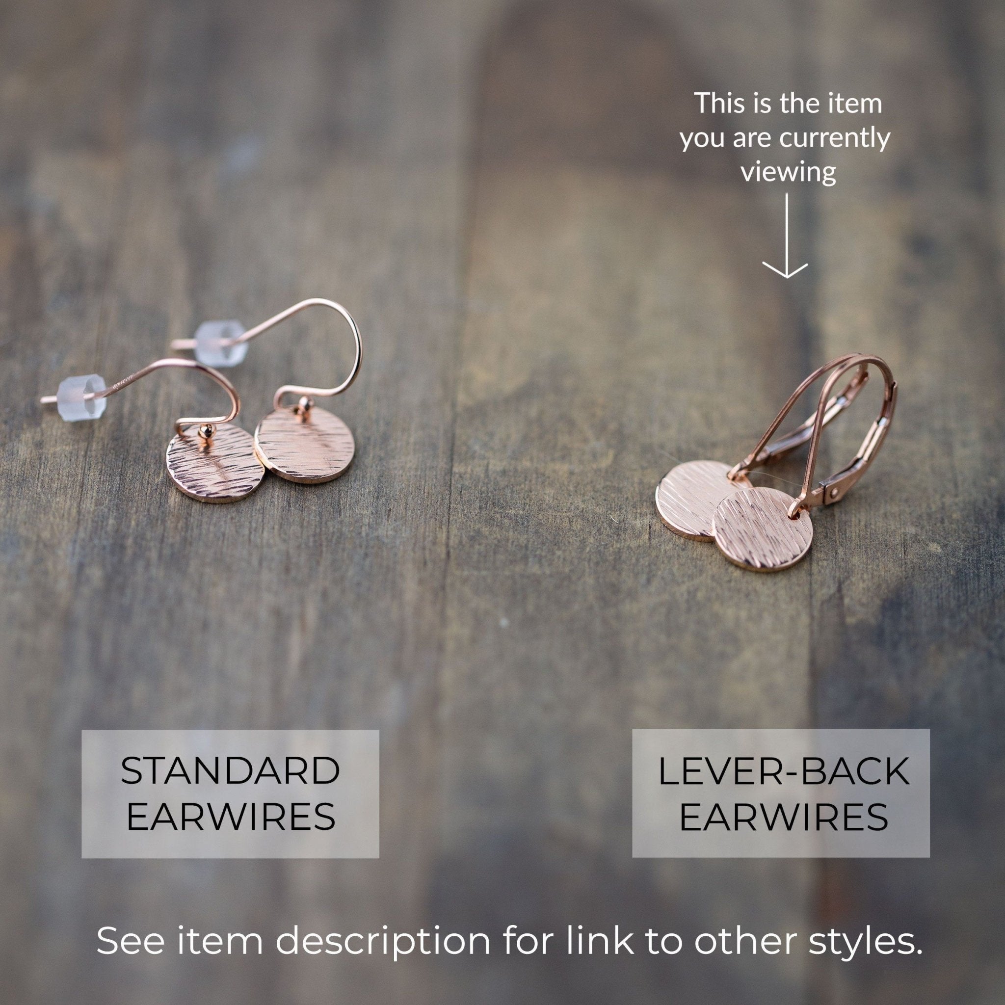 Rose Gold Textured Disc Lever-back Earrings - Handmade Jewelry by Burnish