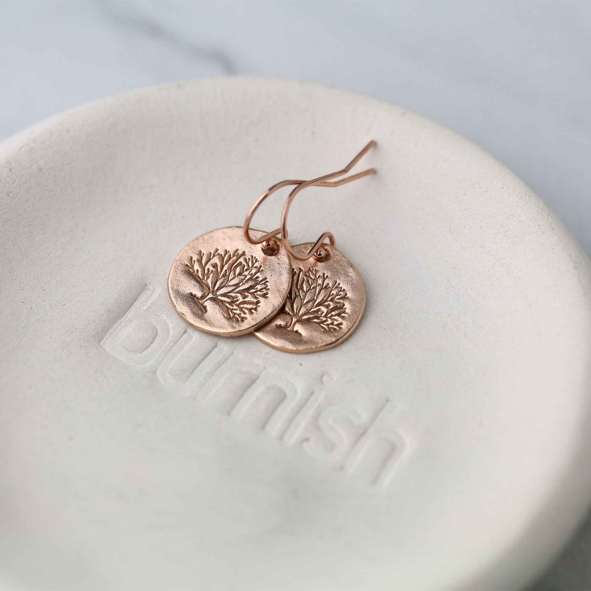 Rose Gold Tree of Life Earrings jewelry handmade by Burnish