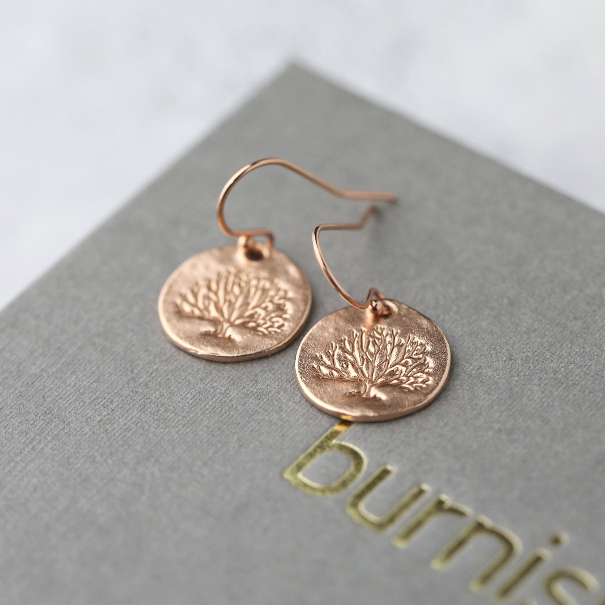 Rose Gold Tree of Life Earrings jewelry handmade by Burnish