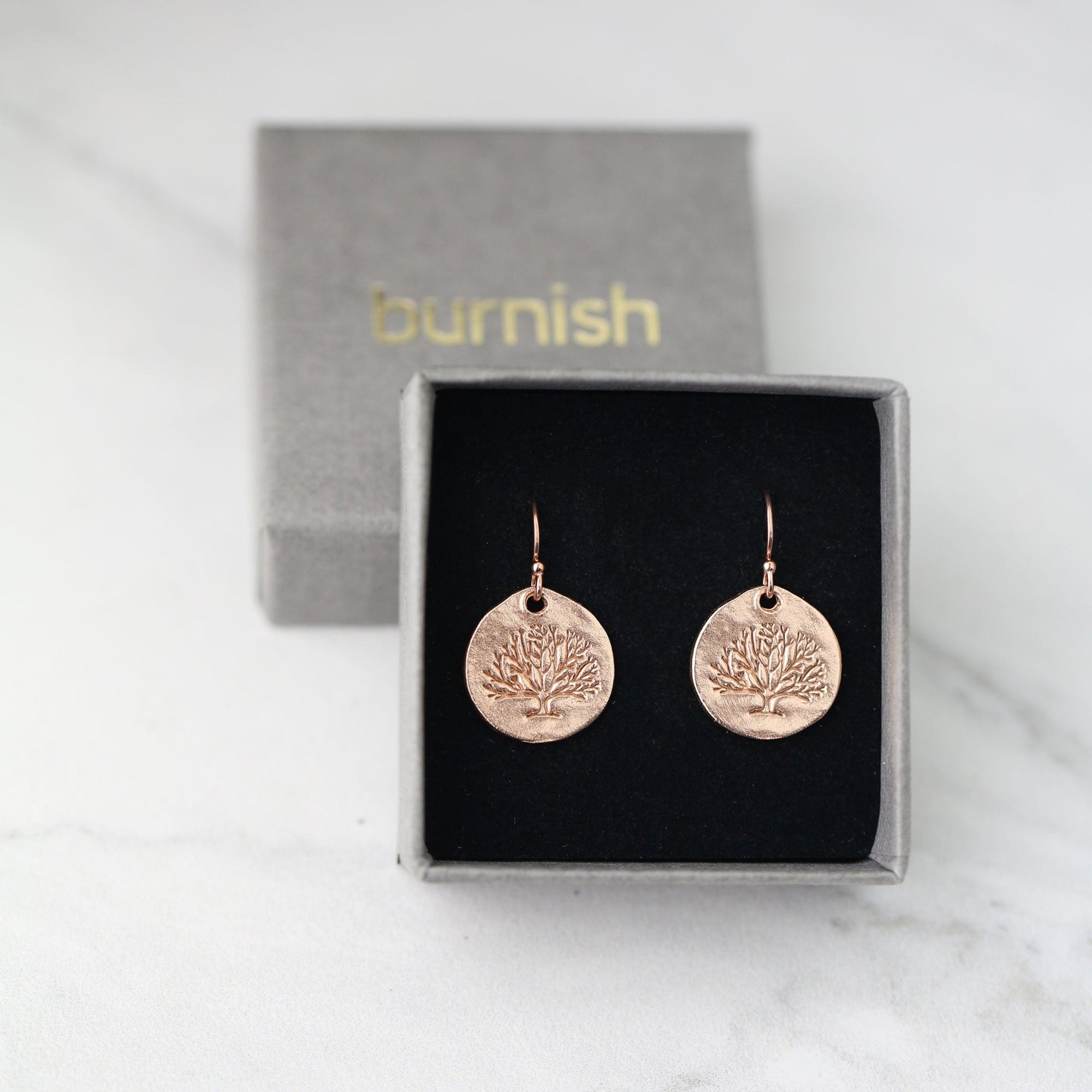 Rose Gold Tree of Life Earrings jewelry handmade by Burnish