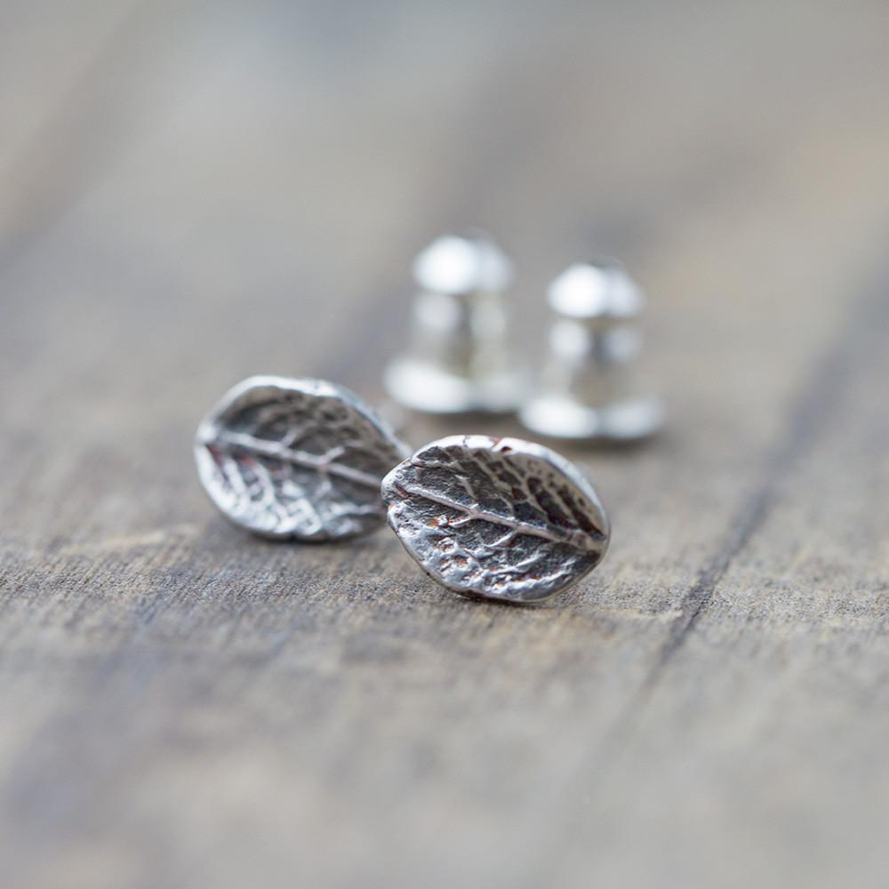Rustic Leaf Stud Earrings jewelry handmade by Burnish