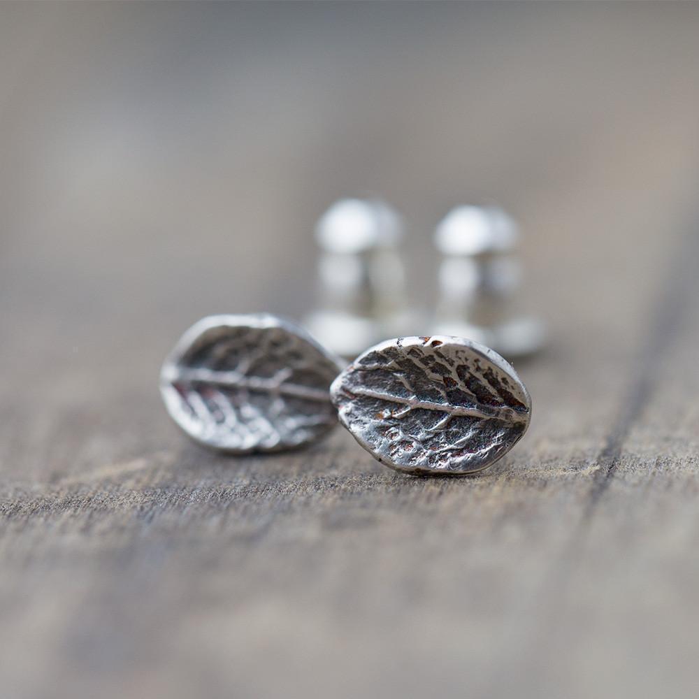 Rustic Leaf Stud Earrings jewelry handmade by Burnish