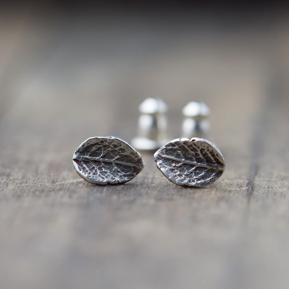 Rustic Leaf Stud Earrings jewelry handmade by Burnish