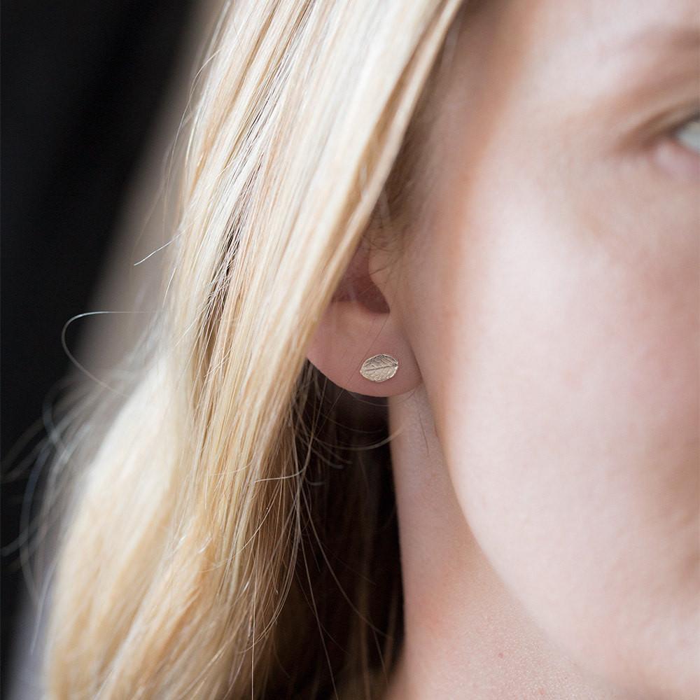 Rustic Leaf Stud Earrings jewelry handmade by Burnish