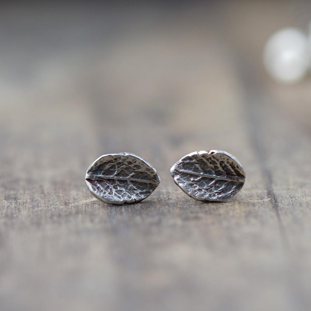 Rustic Leaf Stud Earrings jewelry handmade by Burnish