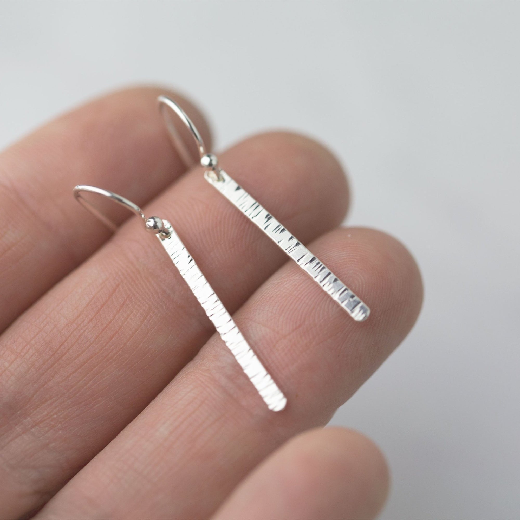 Silver Birch Bar Earrings - Handmade Jewelry by Burnish