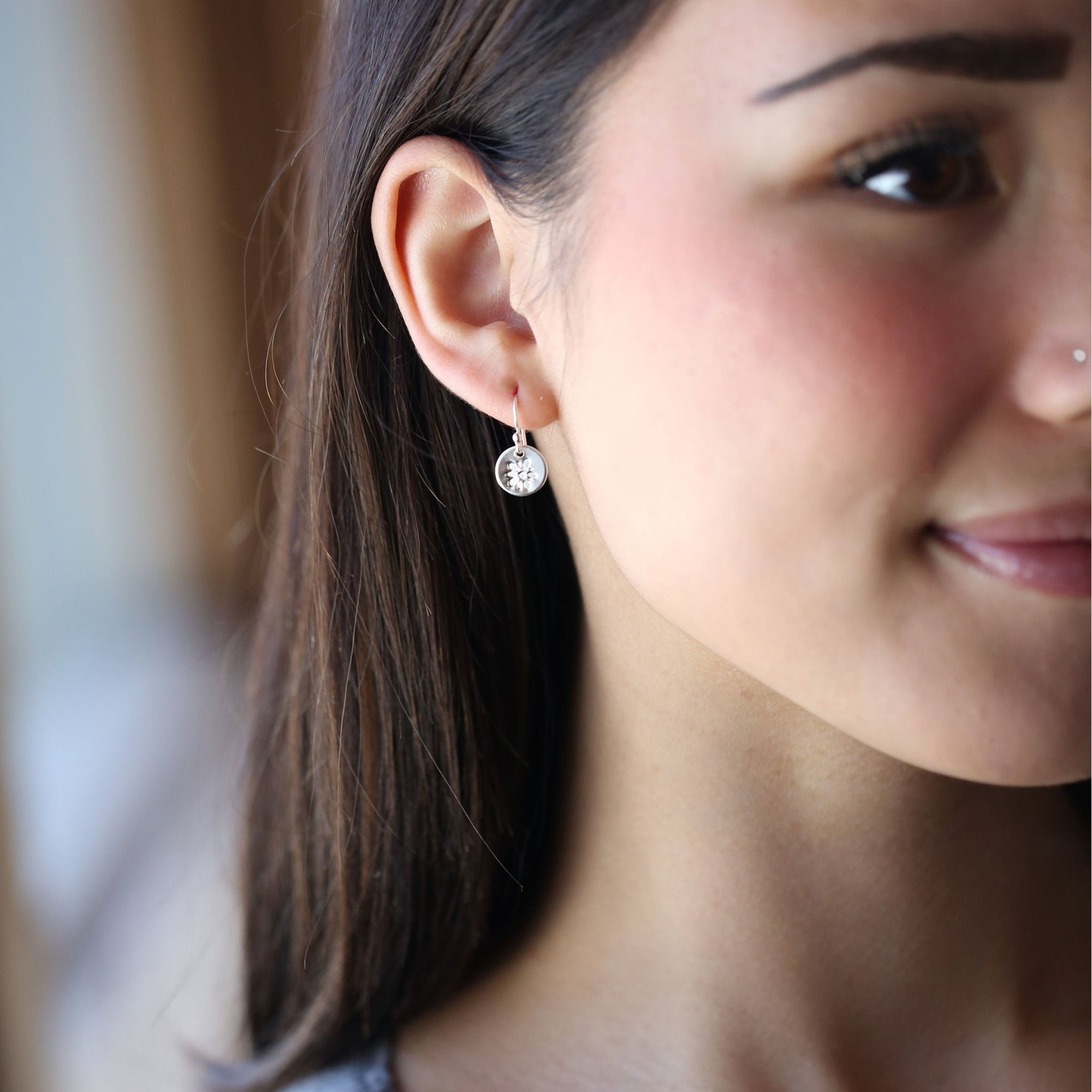 Silver Blossom Tiny Disc Earrings