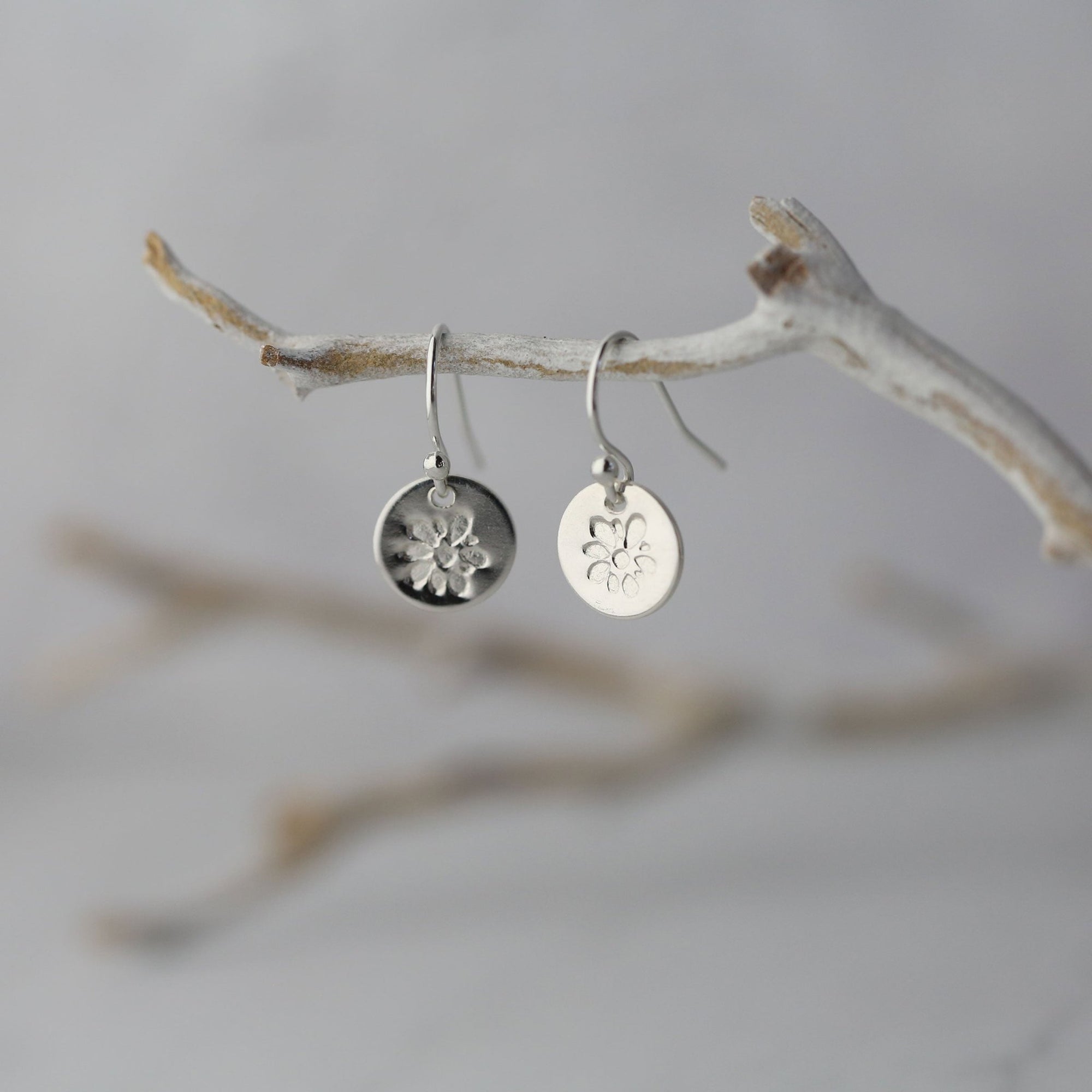 Silver Blossom Tiny Disc Earrings