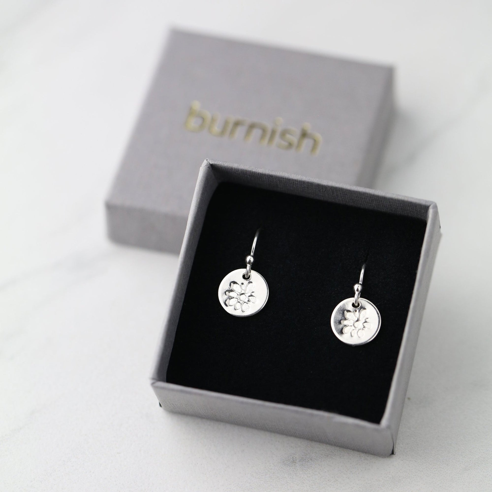 Silver Blossom Tiny Disc Earrings