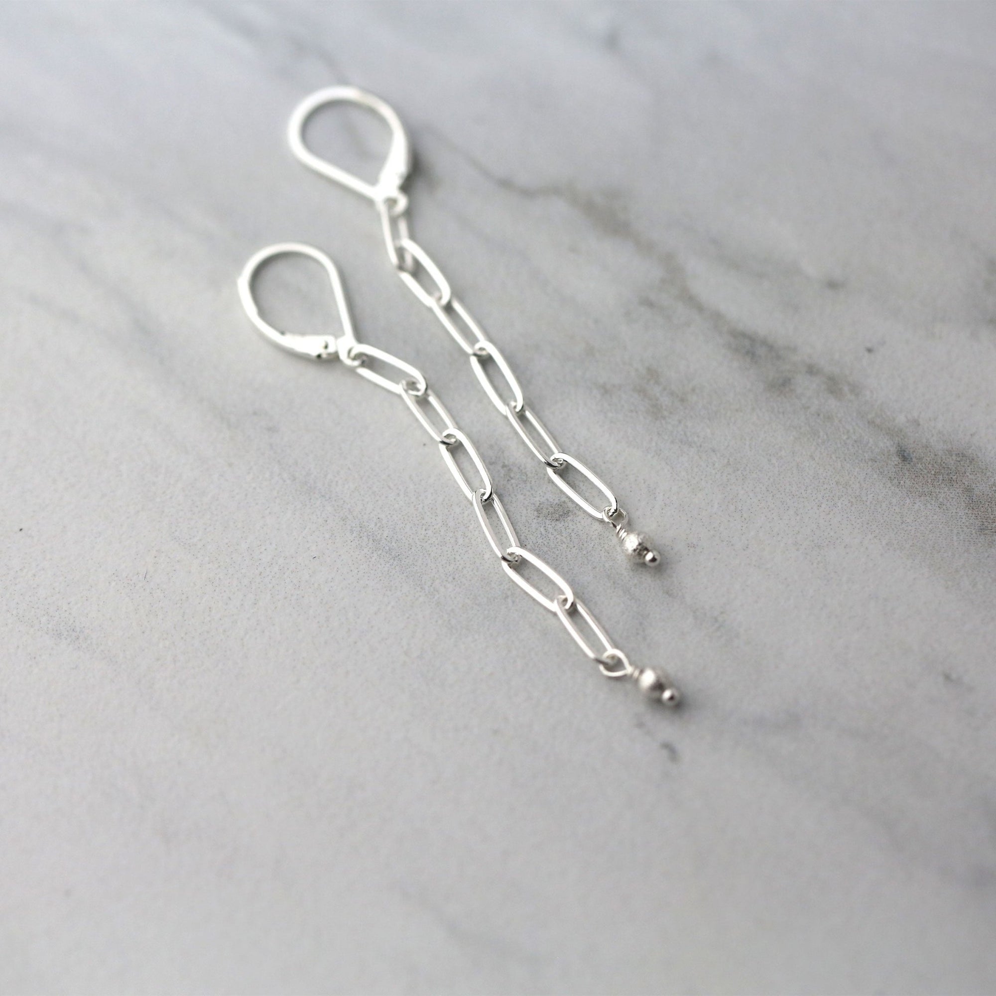 Silver Chain Drop Earrings Lever - back jewelry handmade by Burnish