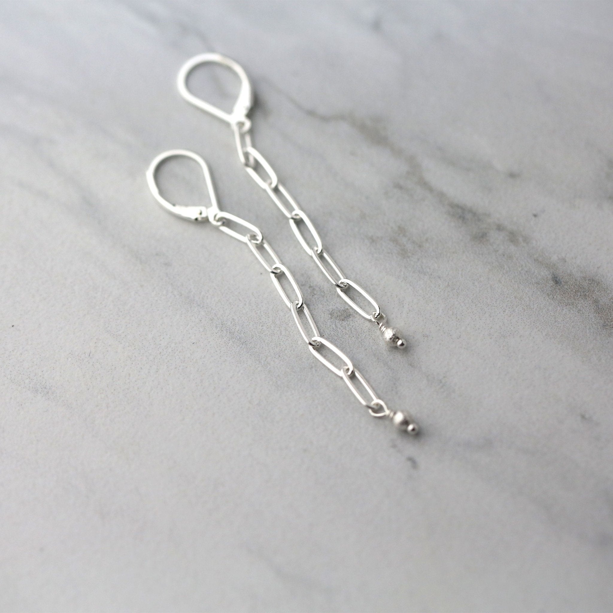 Silver Chain Drop Earrings Lever-back