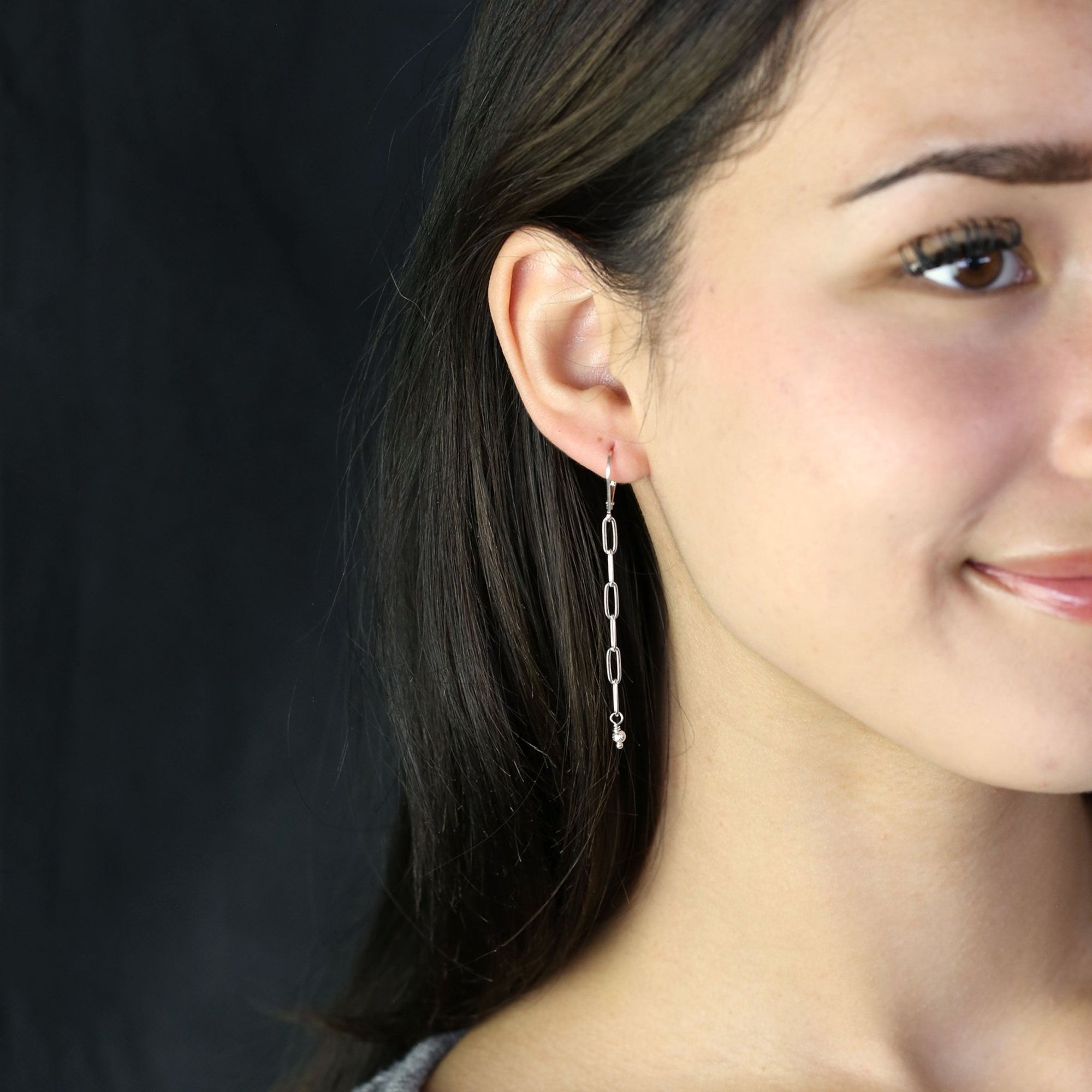 Silver Chain Drop Earrings Lever - back jewelry handmade by Burnish
