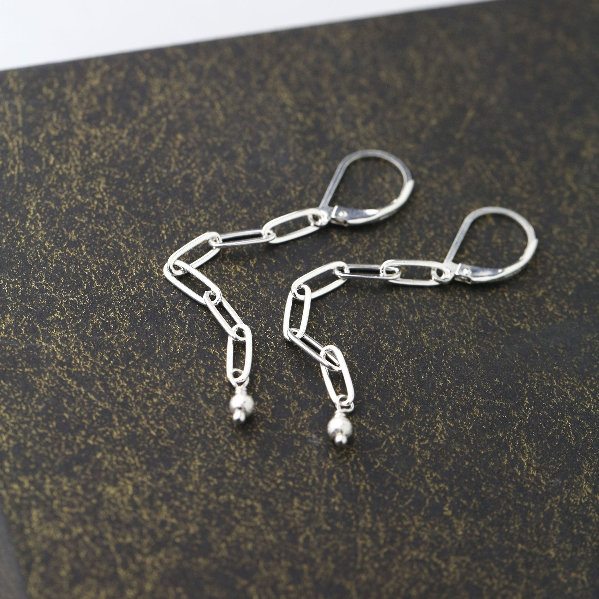 Silver Chain Drop Earrings Lever-back