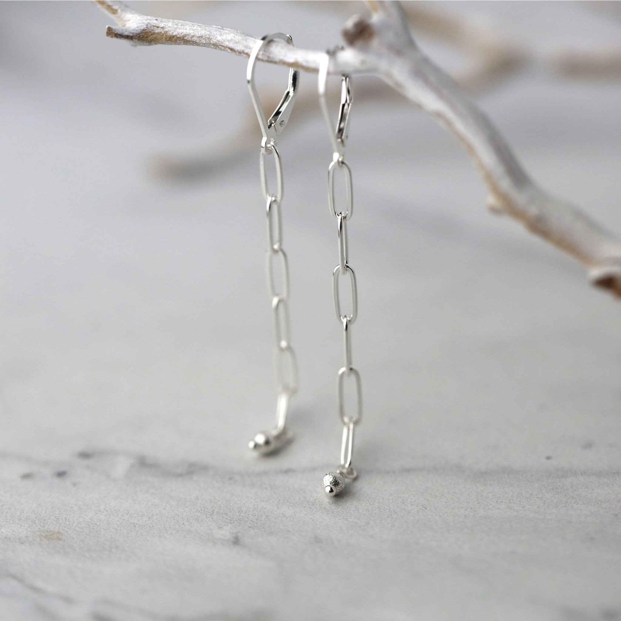 Silver Chain Drop Earrings Lever-back – Burnish - Main Image