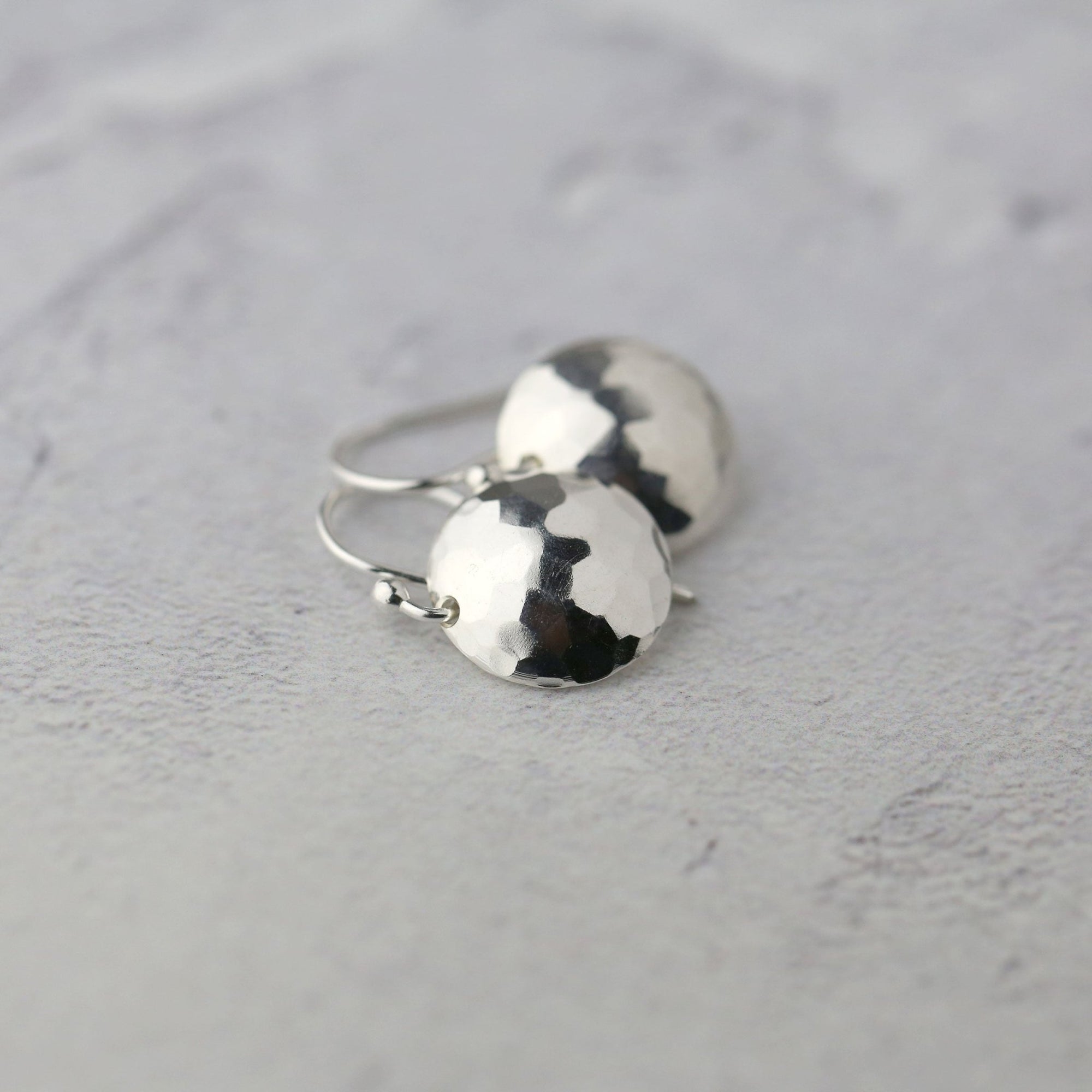 Silver Hammered Domed Disc Earrings jewelry handmade by Burnish