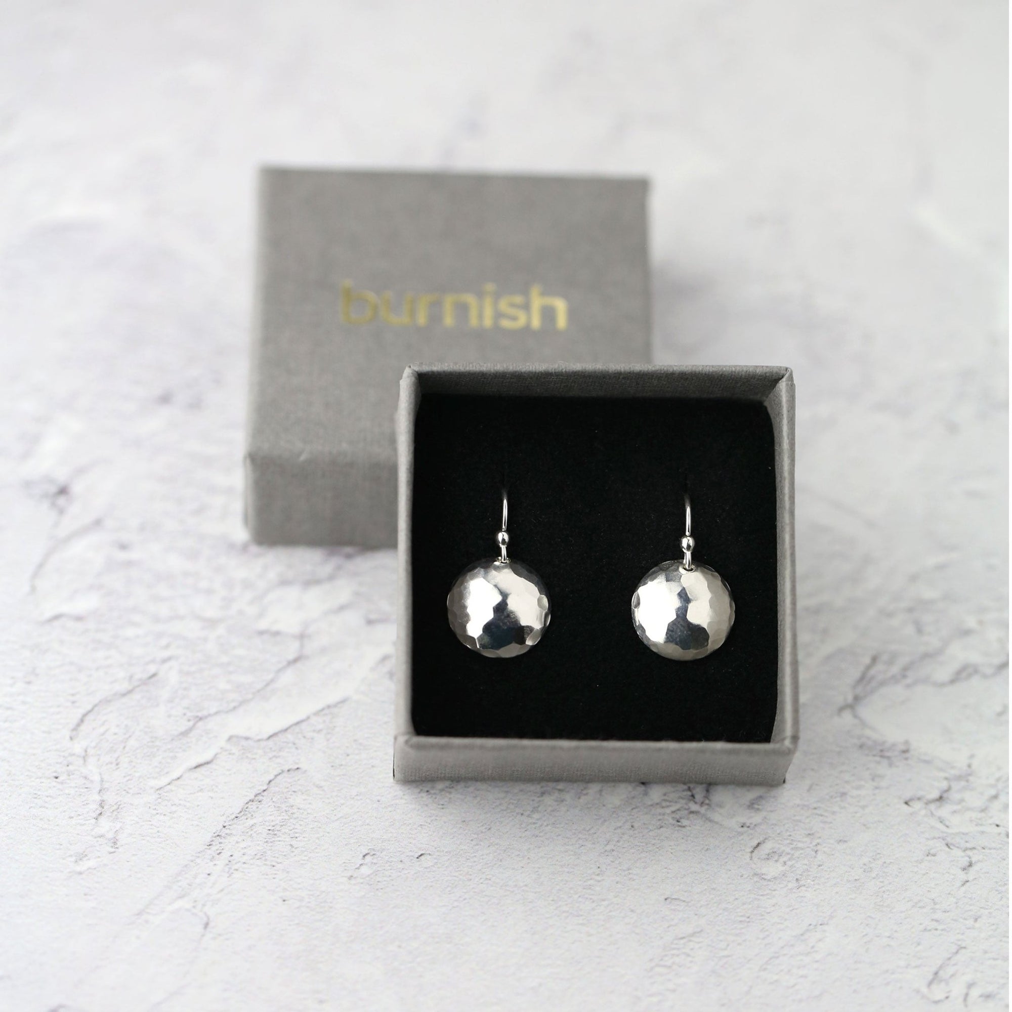 Silver Hammered Domed Disc Earrings jewelry handmade by Burnish
