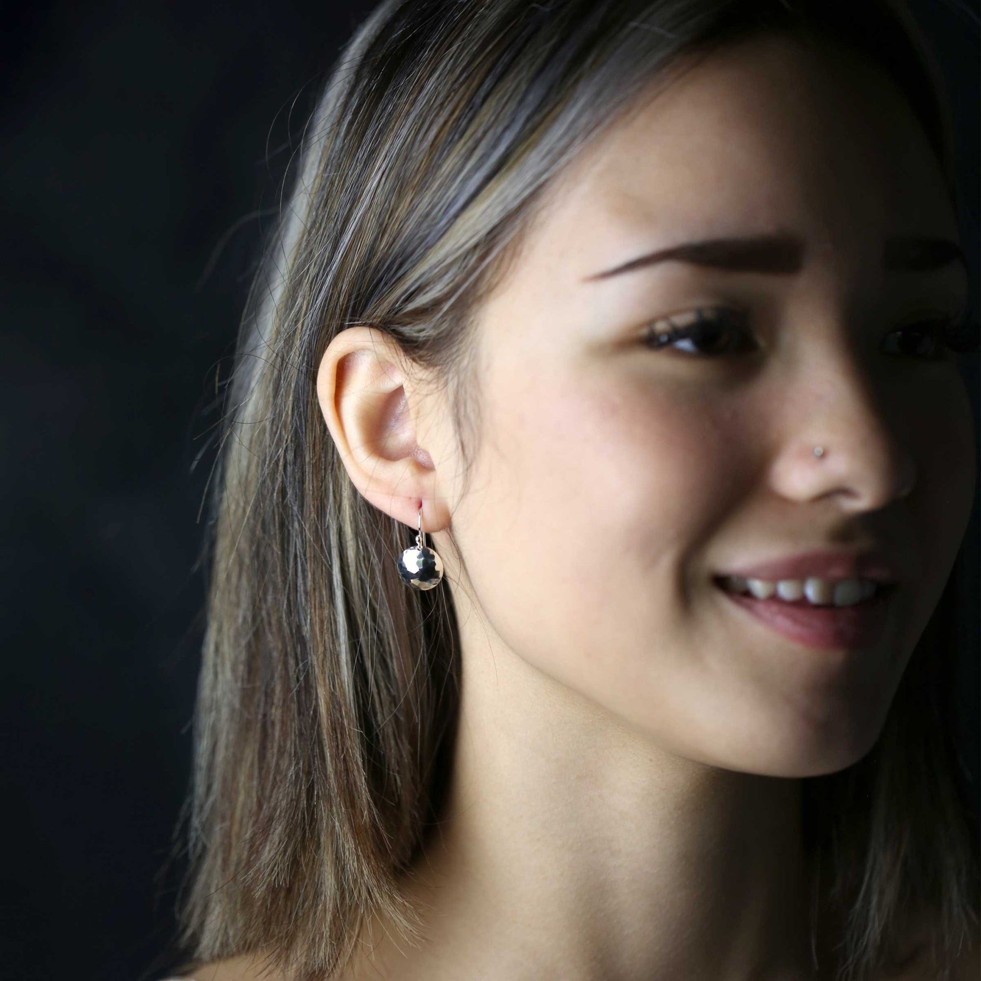 Silver Hammered Domed Disc Earrings jewelry handmade by Burnish