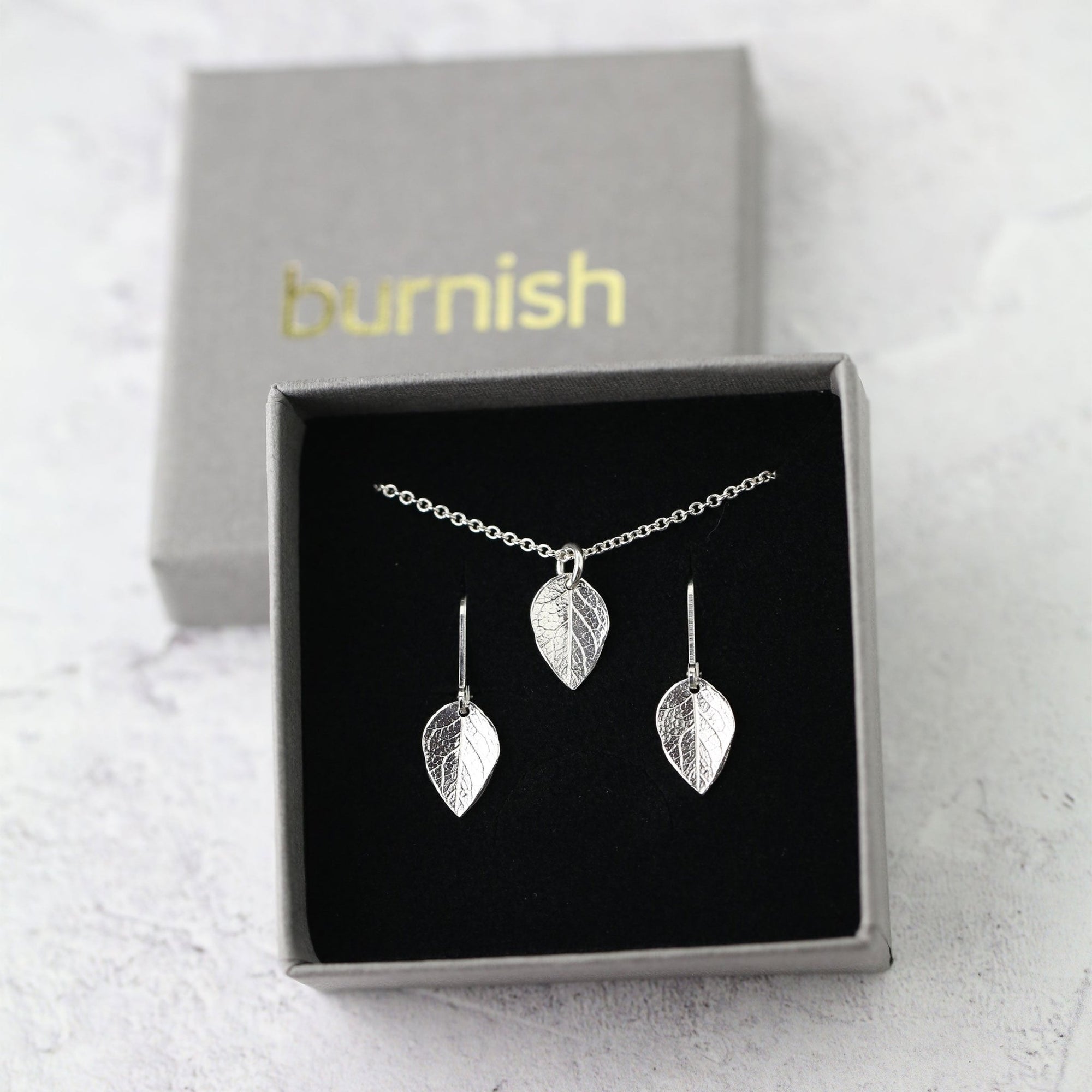 Silver Leaves Jewelry Set jewelry handmade by Burnish