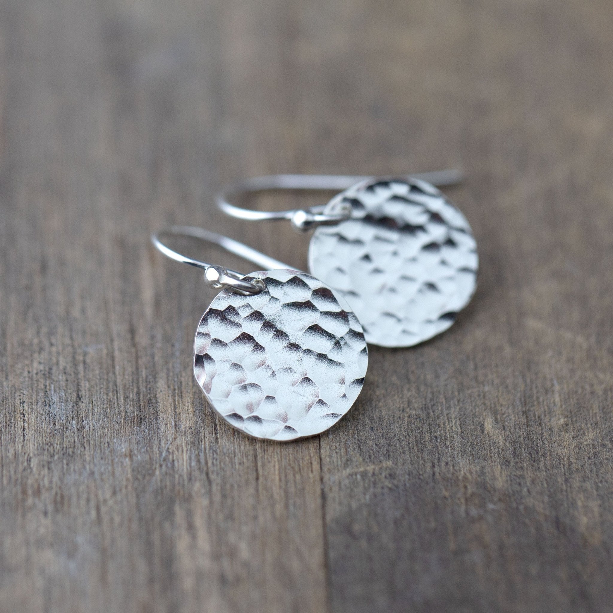 Silver Medium Hammered Disc Earrings