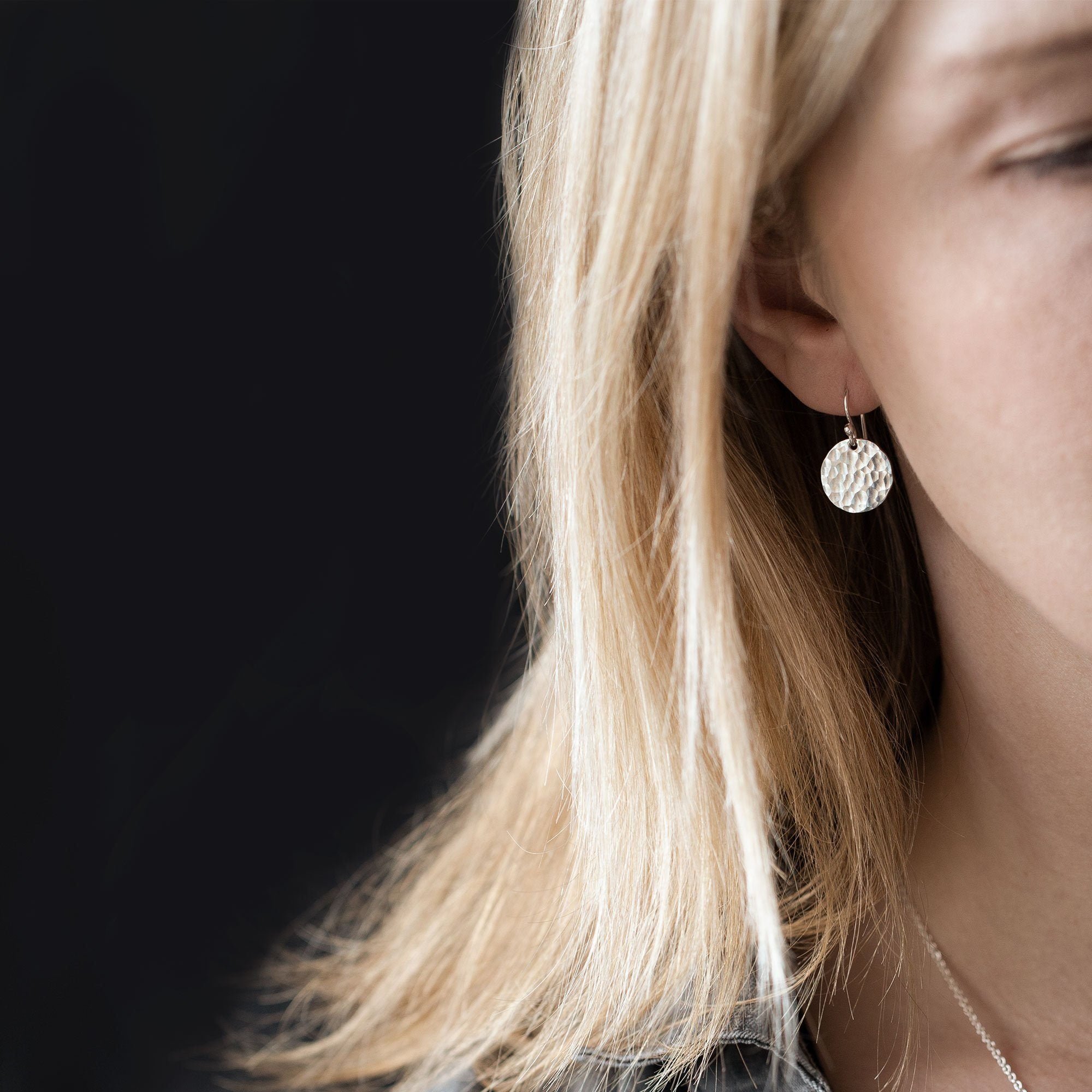 Silver Medium Hammered Disc Earrings jewelry handmade by Burnish