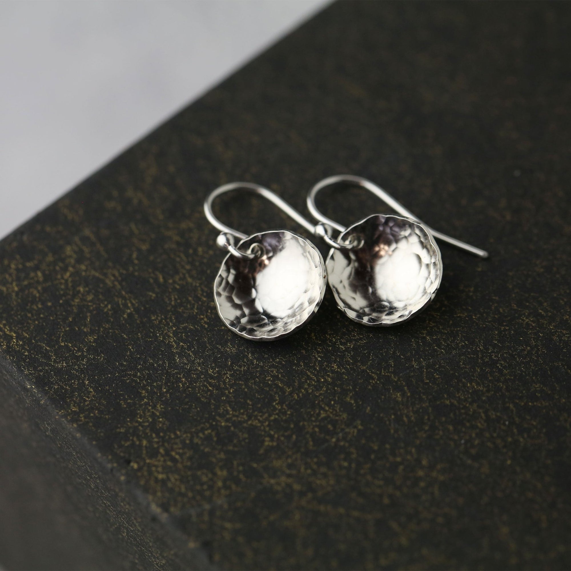 Silver Medium Hammered Domed Disc Earrings jewelry handmade by Burnish