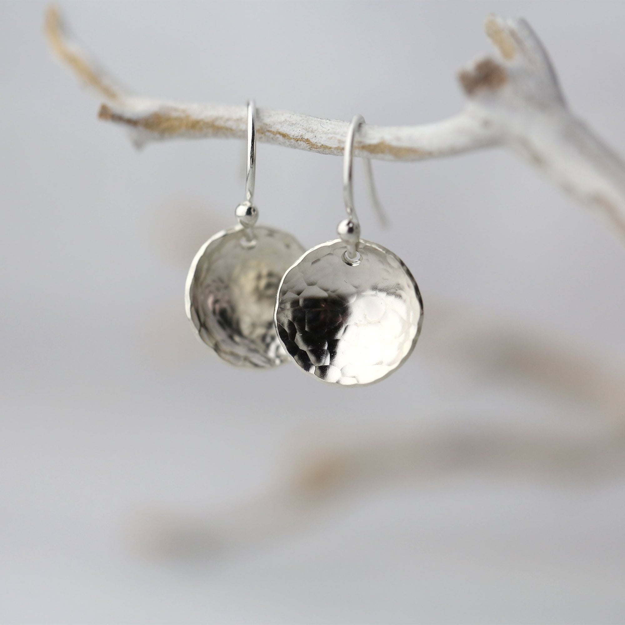 Silver Medium Hammered Domed Disc Earrings jewelry handmade by Burnish