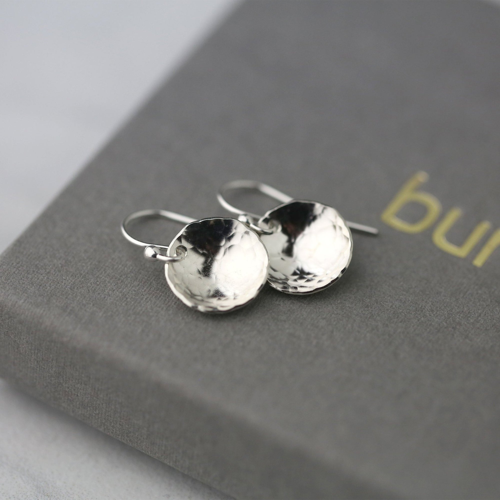Silver Medium Hammered Domed Disc Earrings jewelry handmade by Burnish