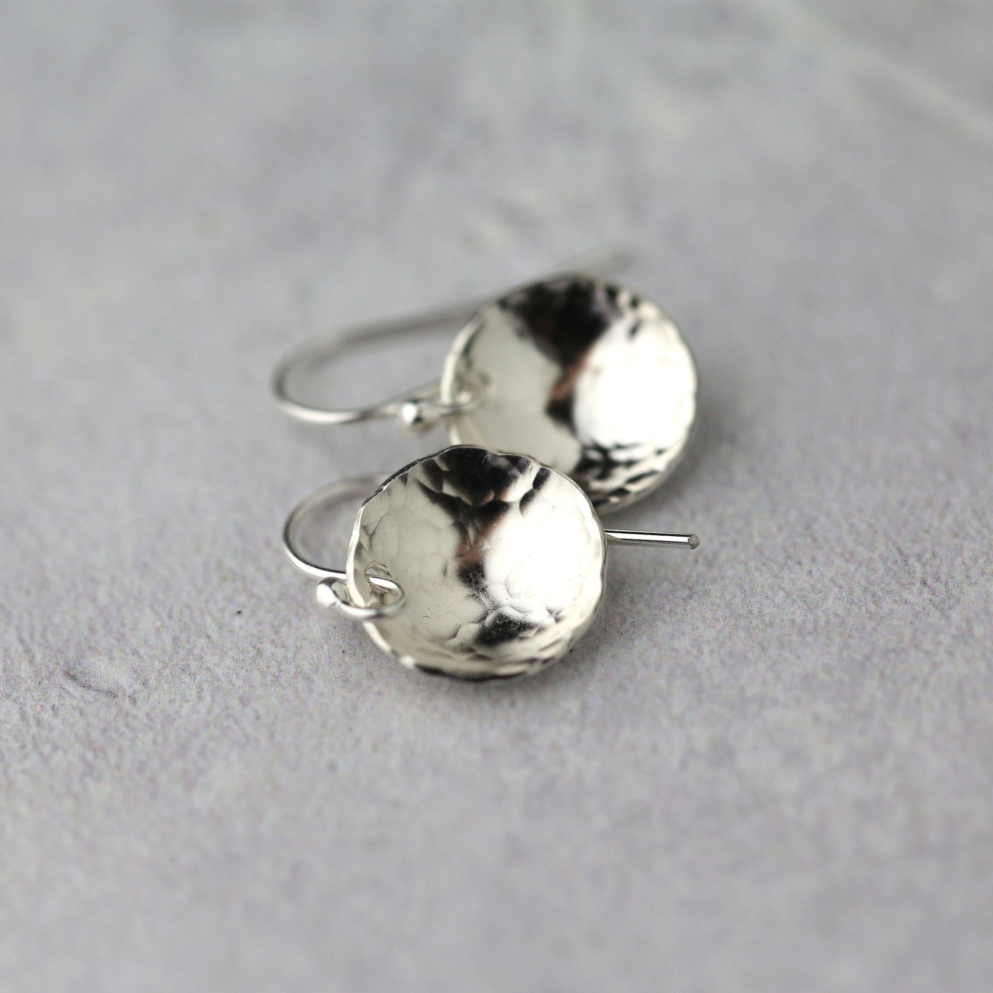 Silver Medium Hammered Domed Disc Earrings jewelry handmade by Burnish