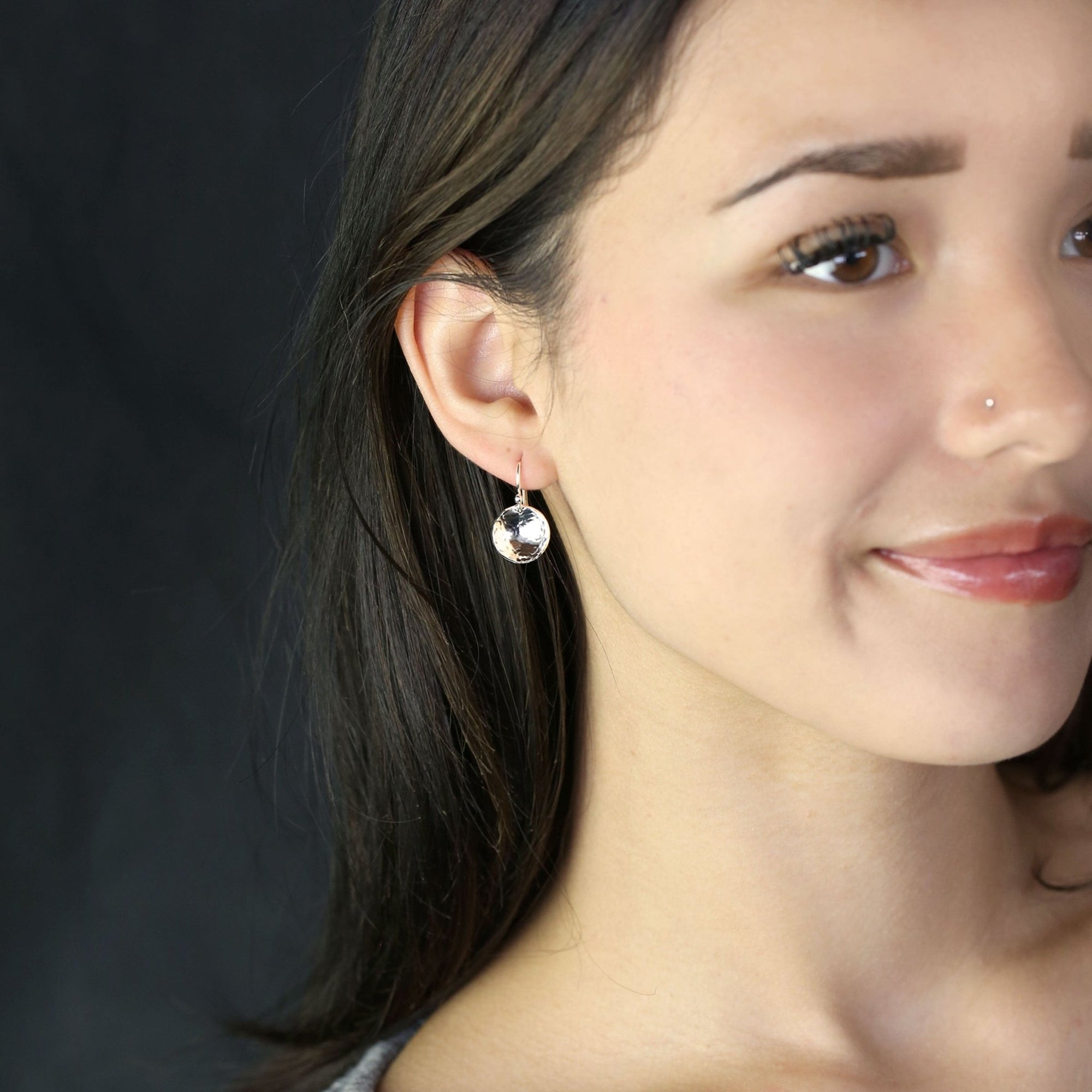 Silver Medium Hammered Domed Disc Earrings jewelry handmade by Burnish