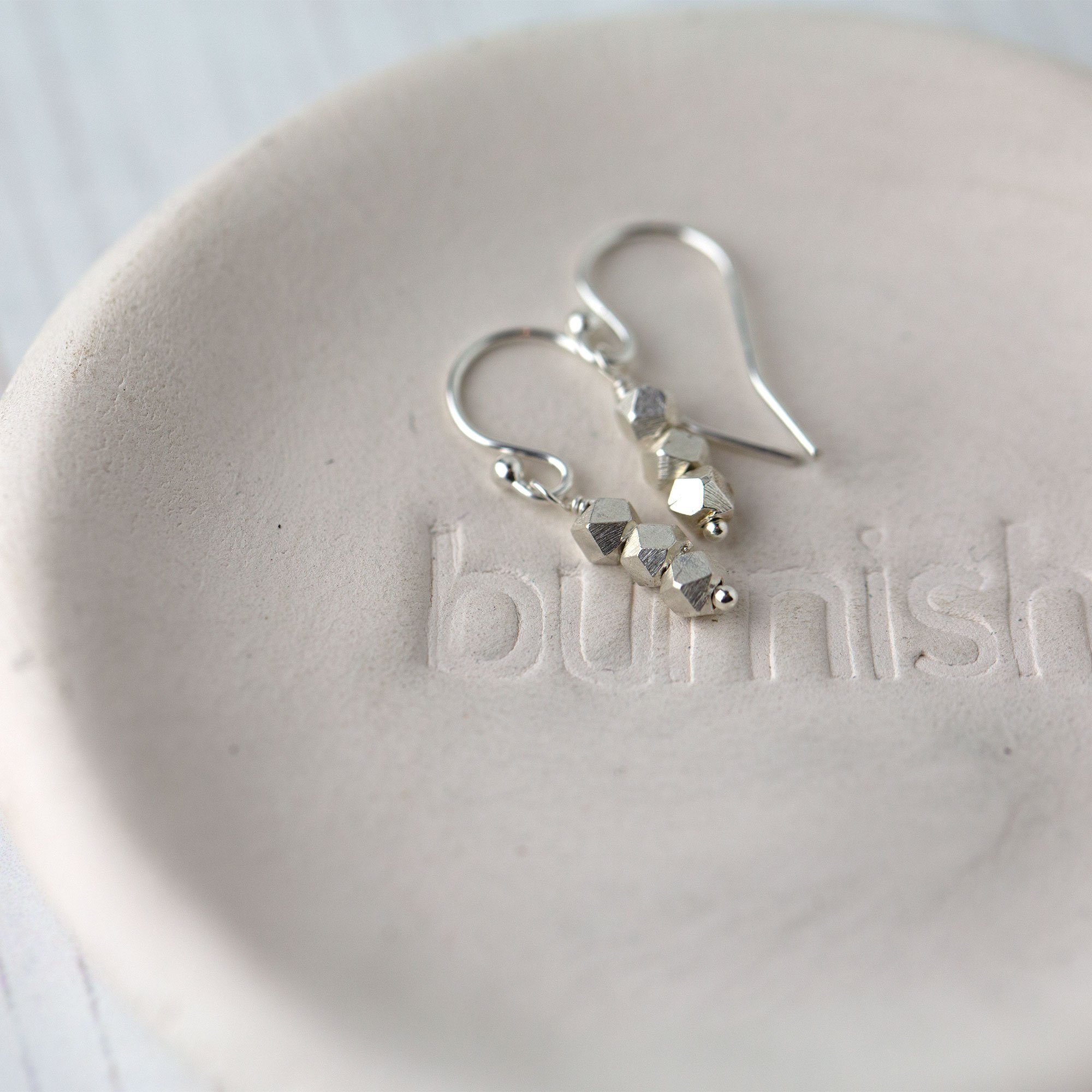 Silver Nugget Trio Earrings jewelry handmade by Burnish