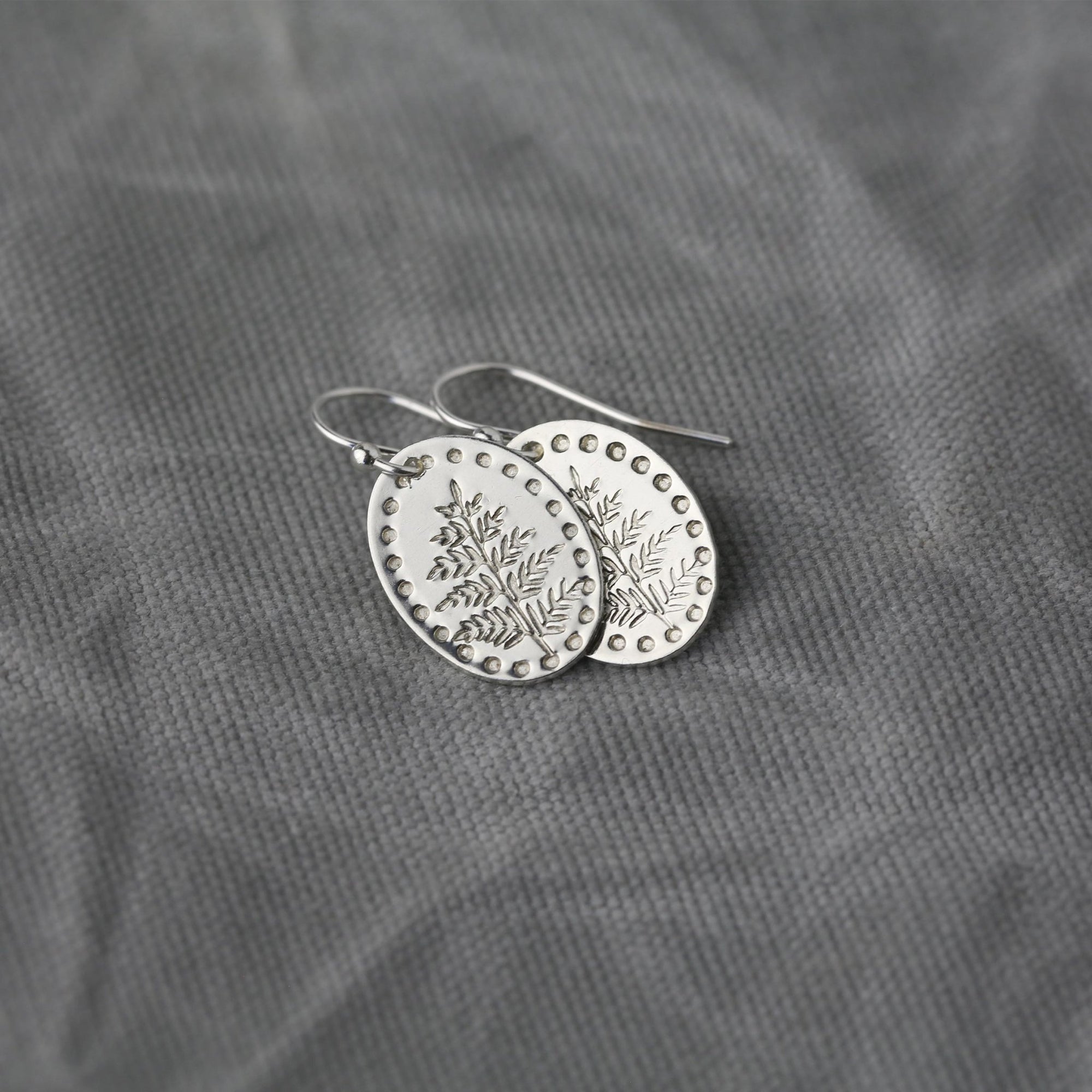 Silver Oval Stamped Leaf Earrings jewelry handmade by Burnish