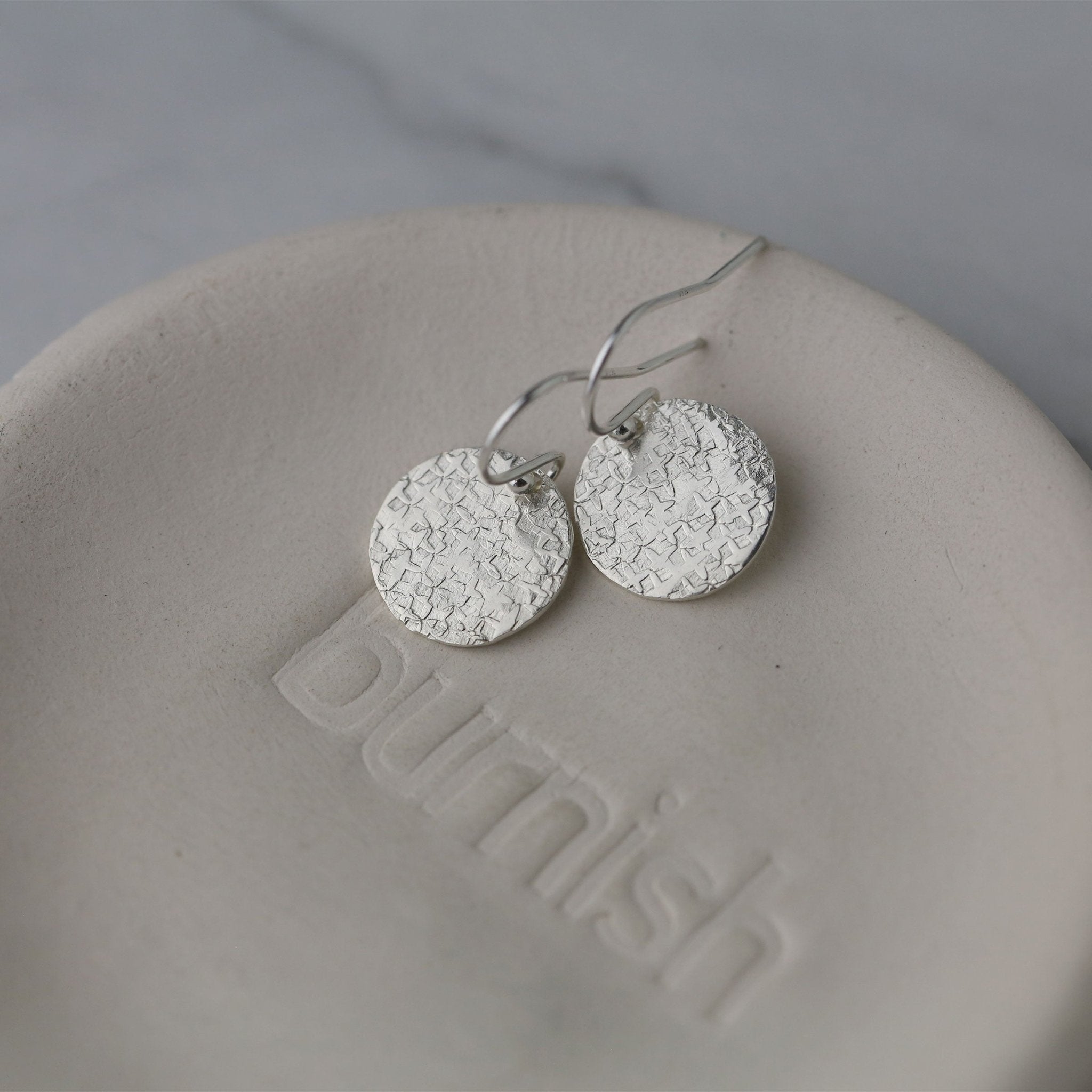 Silver Raw Silk Texture Earrings