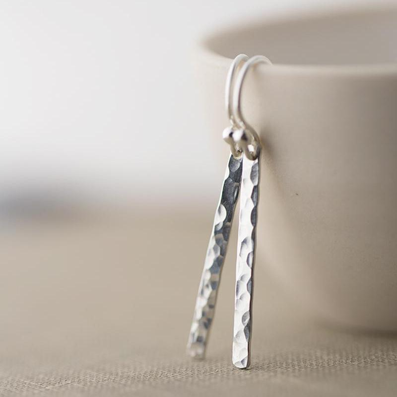 Slim Minimalist Bar Earrings - Sterling Silver - Handmade Jewelry by Burnish