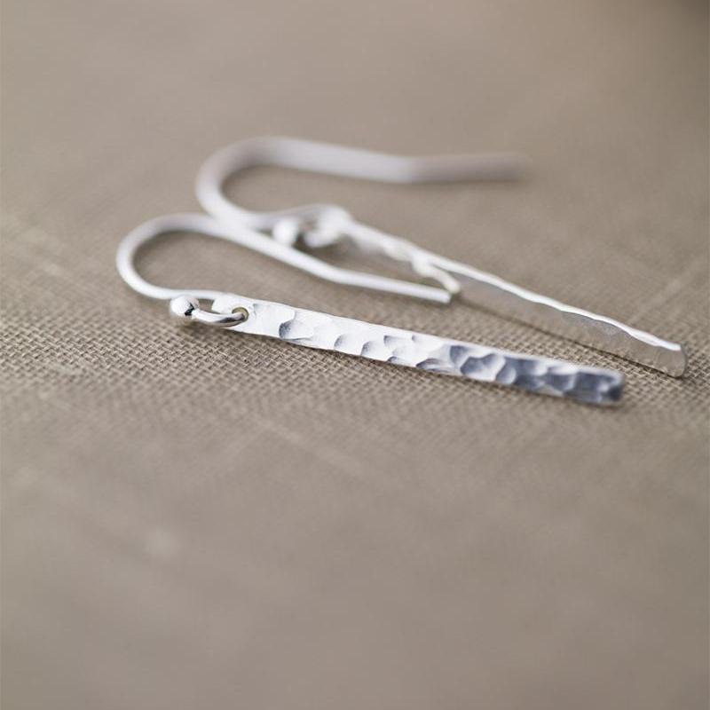 Slim Minimalist Bar Earrings - Sterling Silver - Handmade Jewelry by Burnish