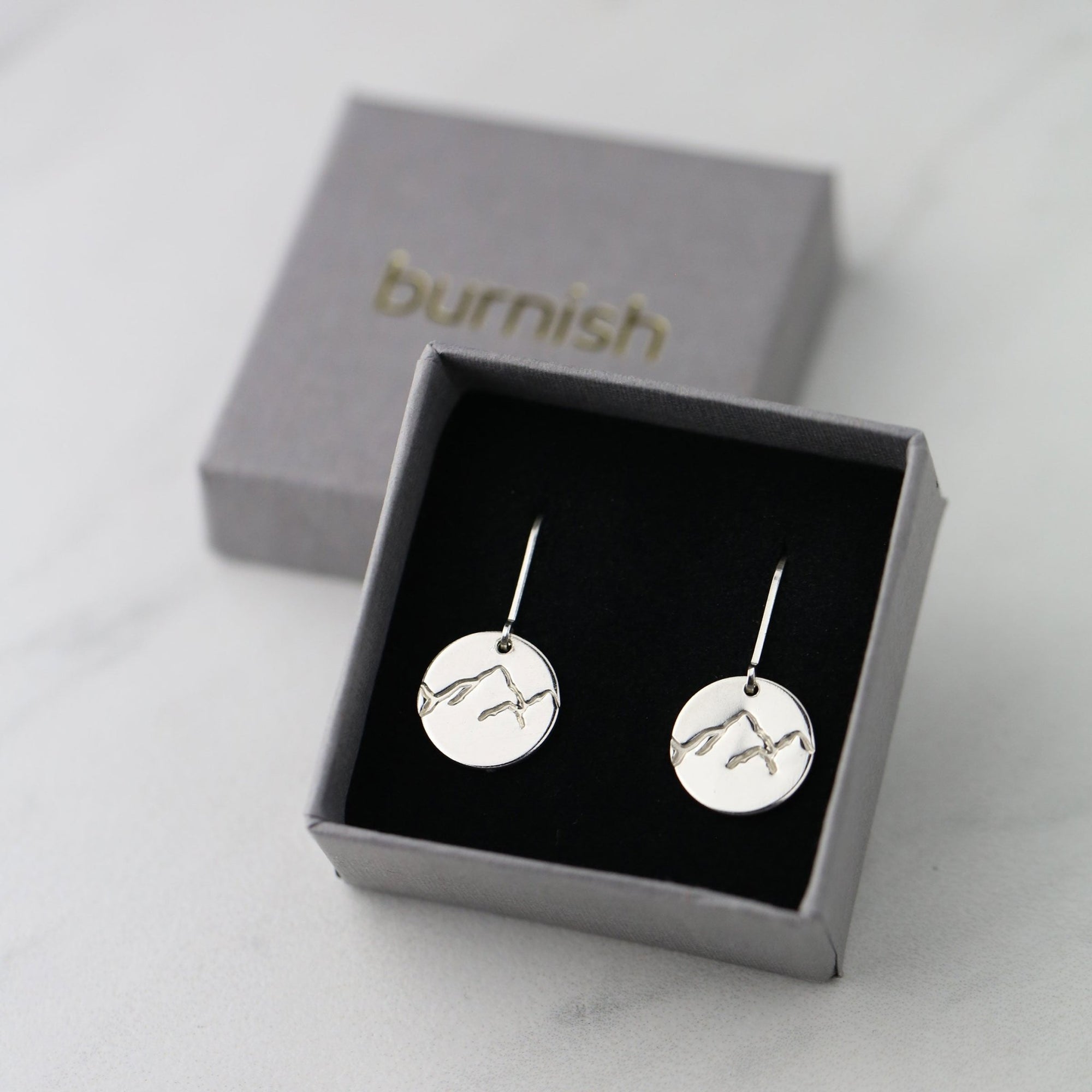 Silver Stamped Mountain Earrings jewelry handmade by Burnish