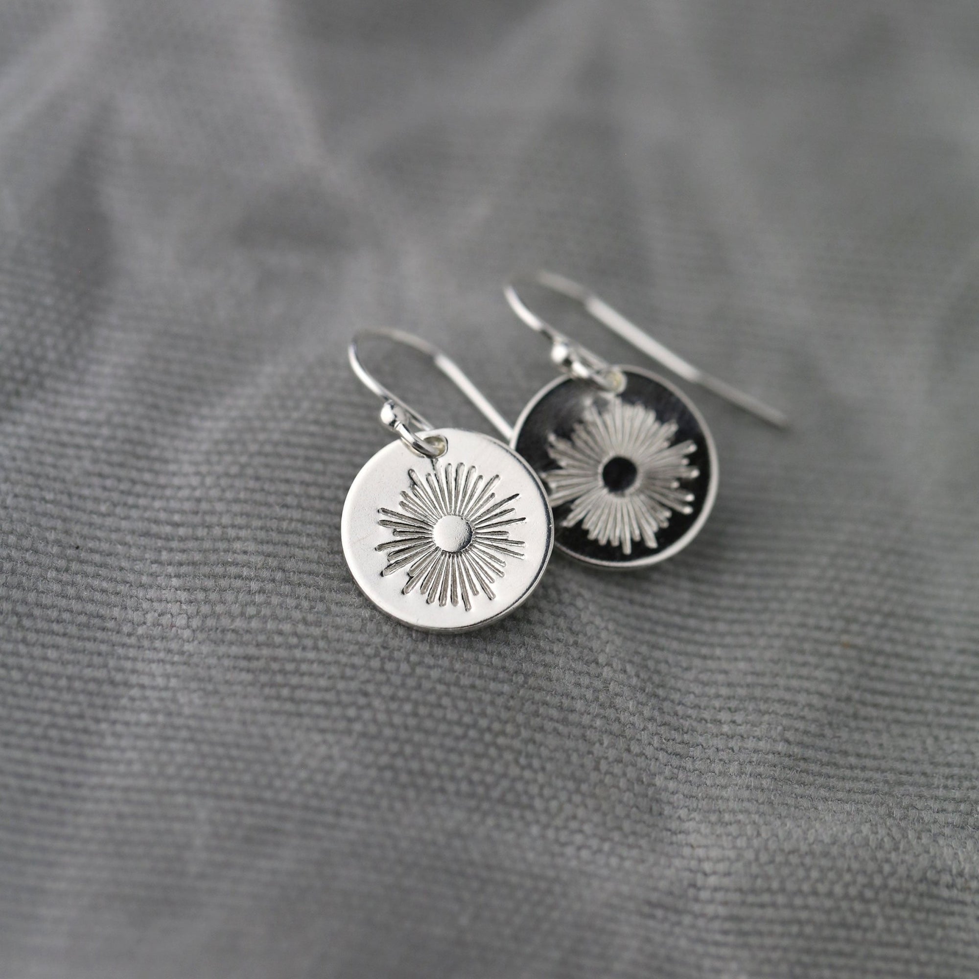 Silver Stamped Sunburst Earrings jewelry handmade by Burnish