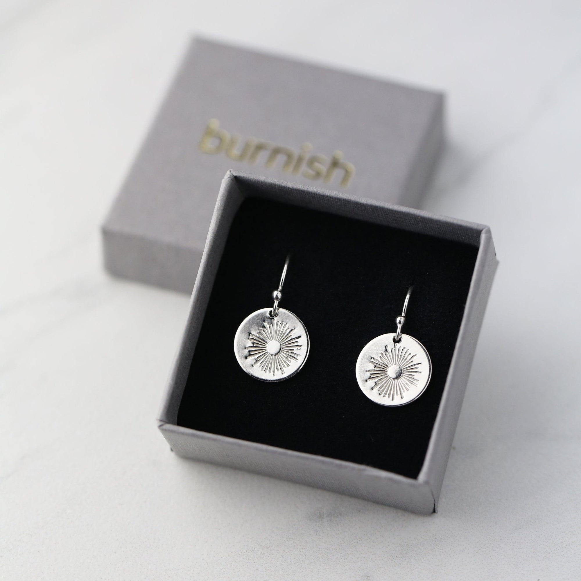Silver Stamped Sunburst Earrings
