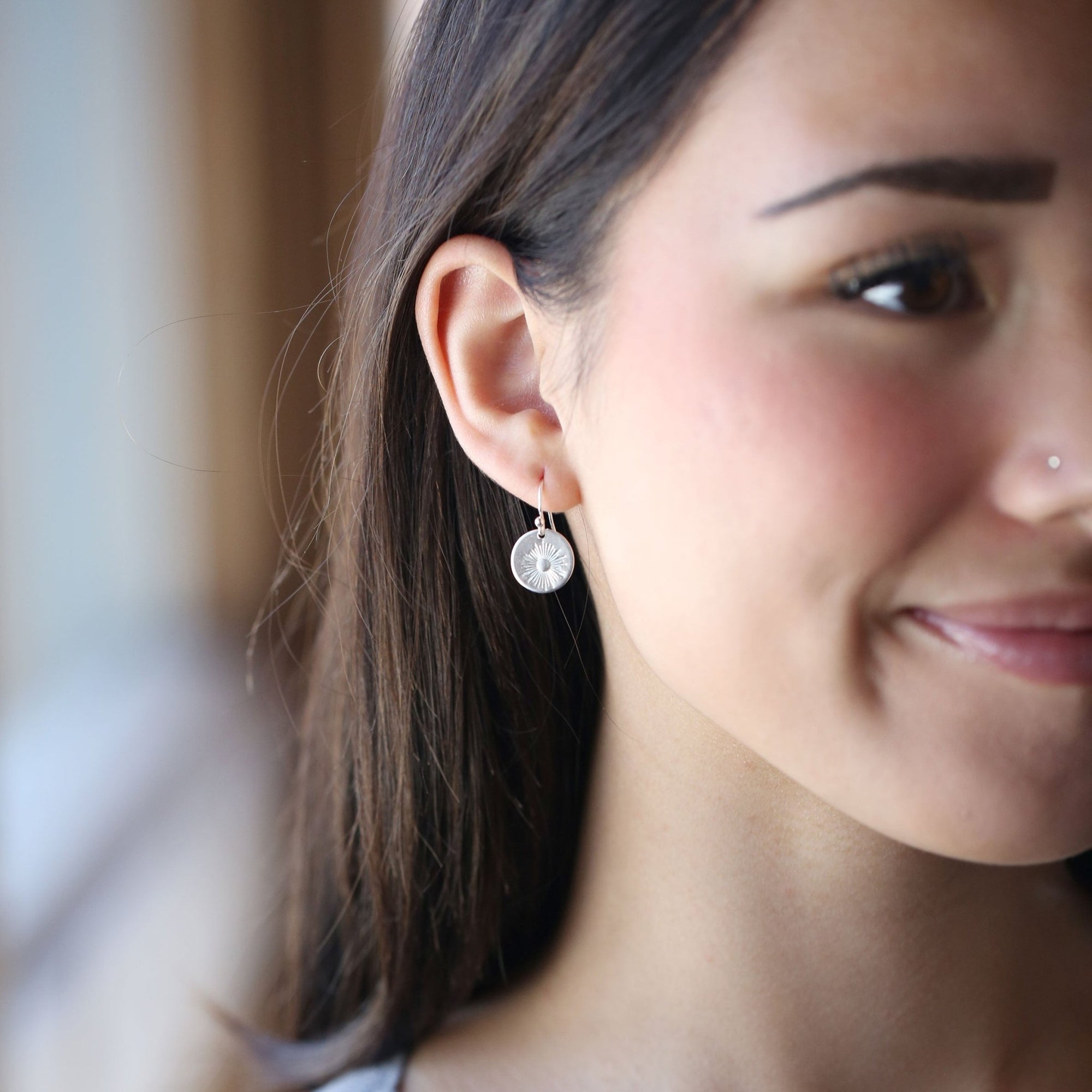Silver Stamped Sunburst Earrings jewelry handmade by Burnish